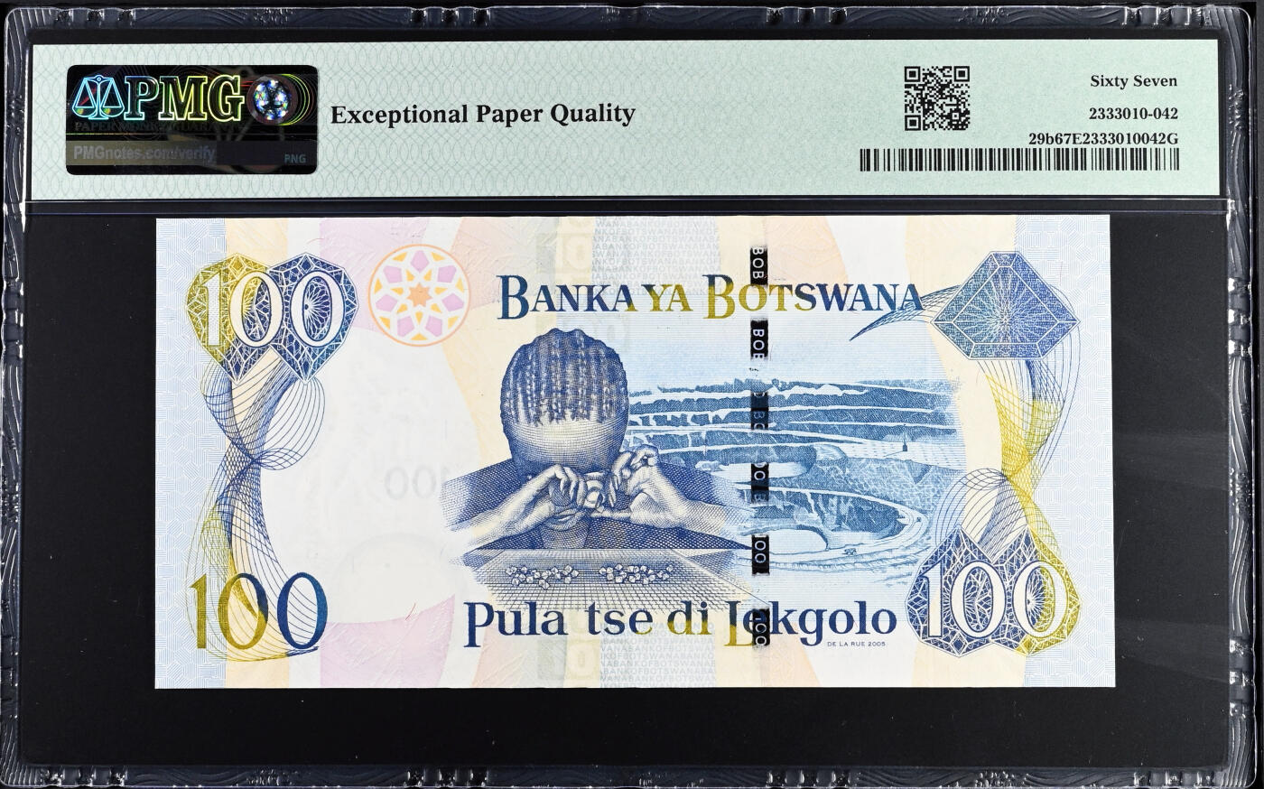 【Blue Auction】✨世界纸币精拍第524期【精】 【88尾冠军分】博茨瓦纳 2005年100普拉 PMG67EPQ 高分