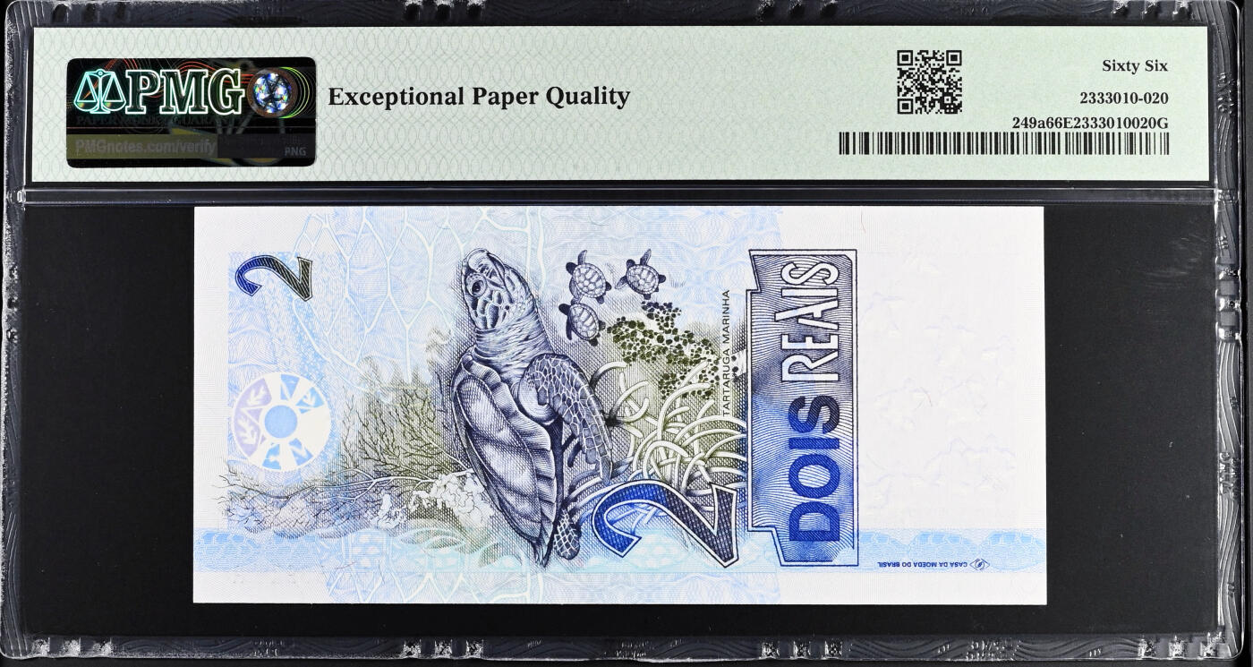 【Blue Auction】✨世界纸币精拍第524期【精】 【AA】巴西 2001年2瑞斯 PMG66EPQ 