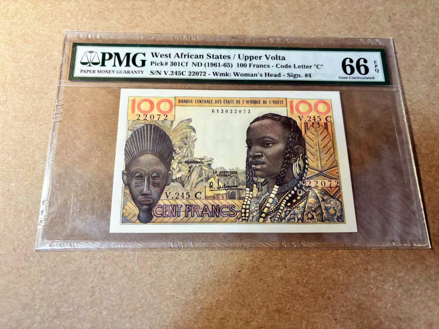 【Blue Auction】✨世界纸币精拍第524期【精】 西非共同体 1961-65年100法郎 PMG66EPQ 