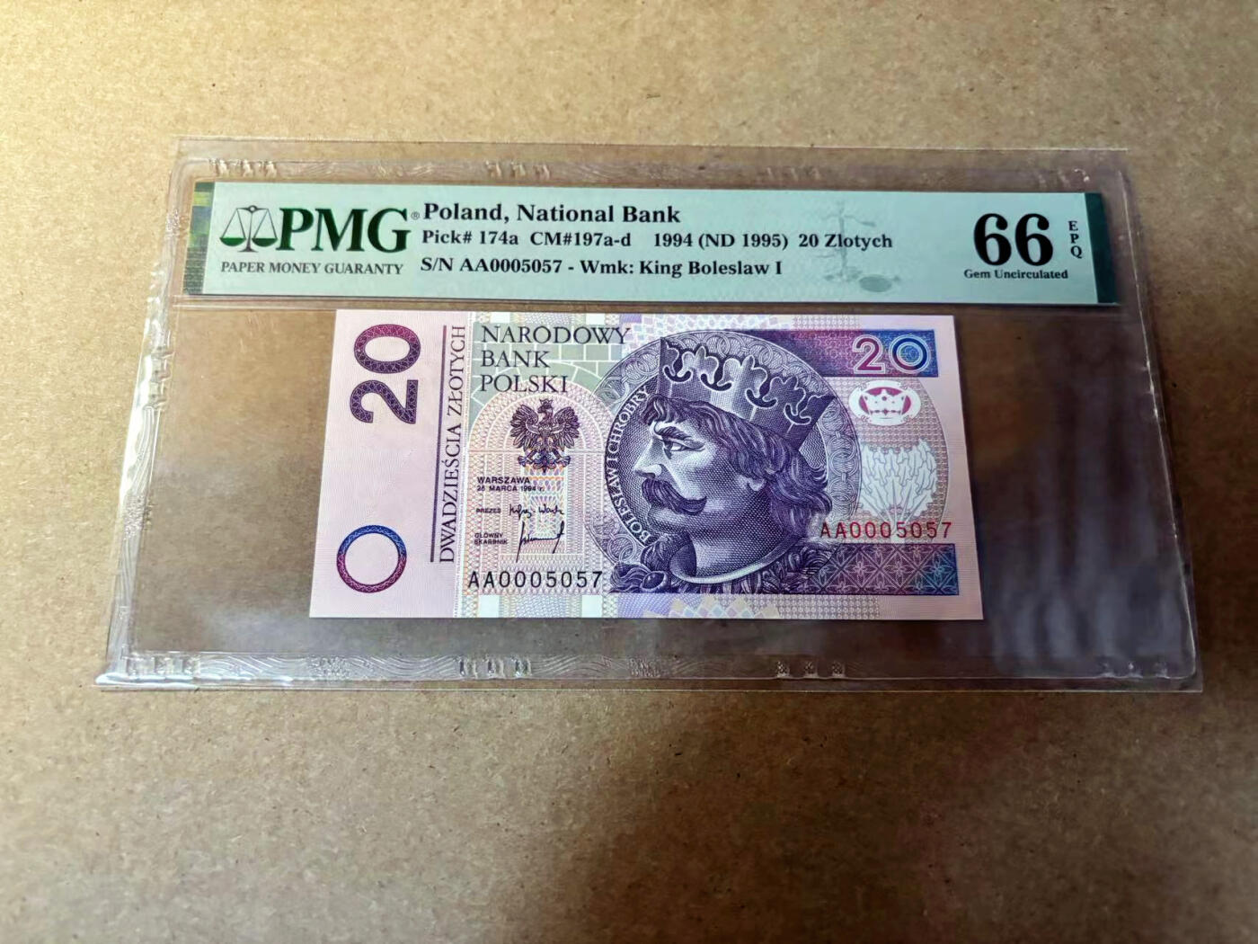 【Blue Auction】✨世界纸币精拍第524期【精】 【AA冠千位小号】波兰 1994年20兹罗提 PMG66EPQ 