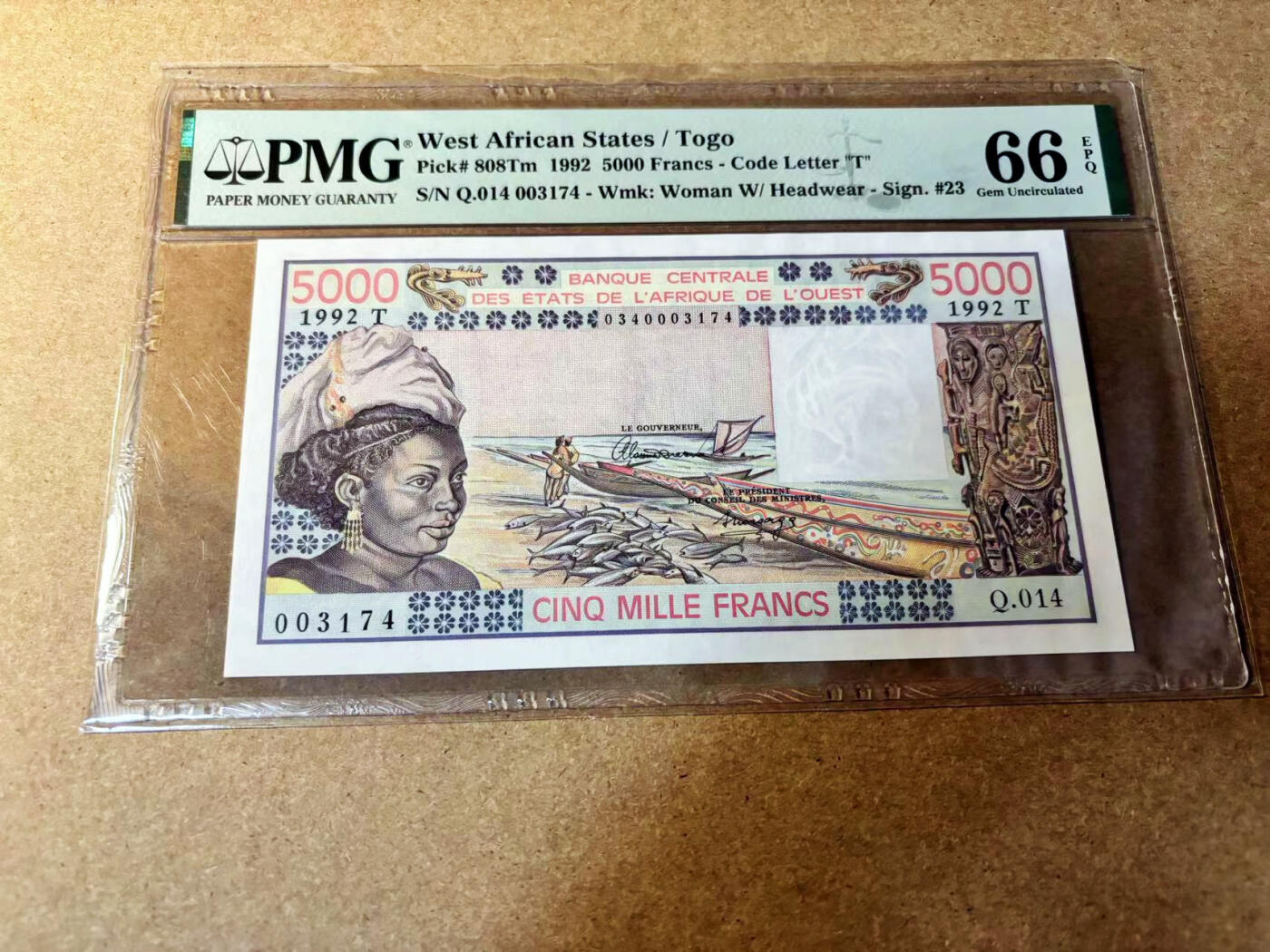 【Blue Auction】✨世界纸币精拍第524期【精】 西非共同体 1992年5000法郎 PMG66EPQ 