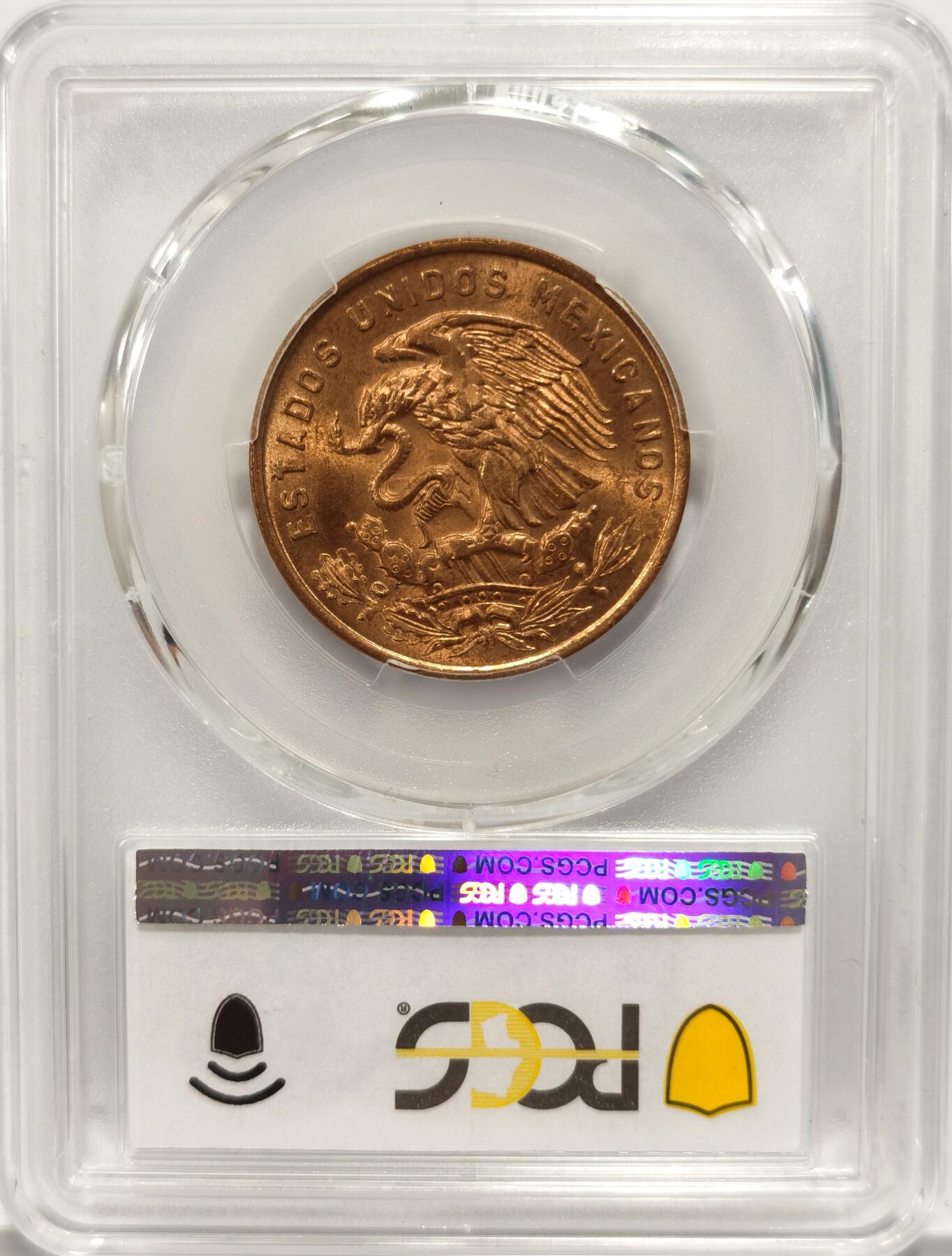 博洋堂世界钱币拍卖第087期（全场包邮） PCGS MS66RD 墨西哥1966年20分铜币，极品RD小鹰洋