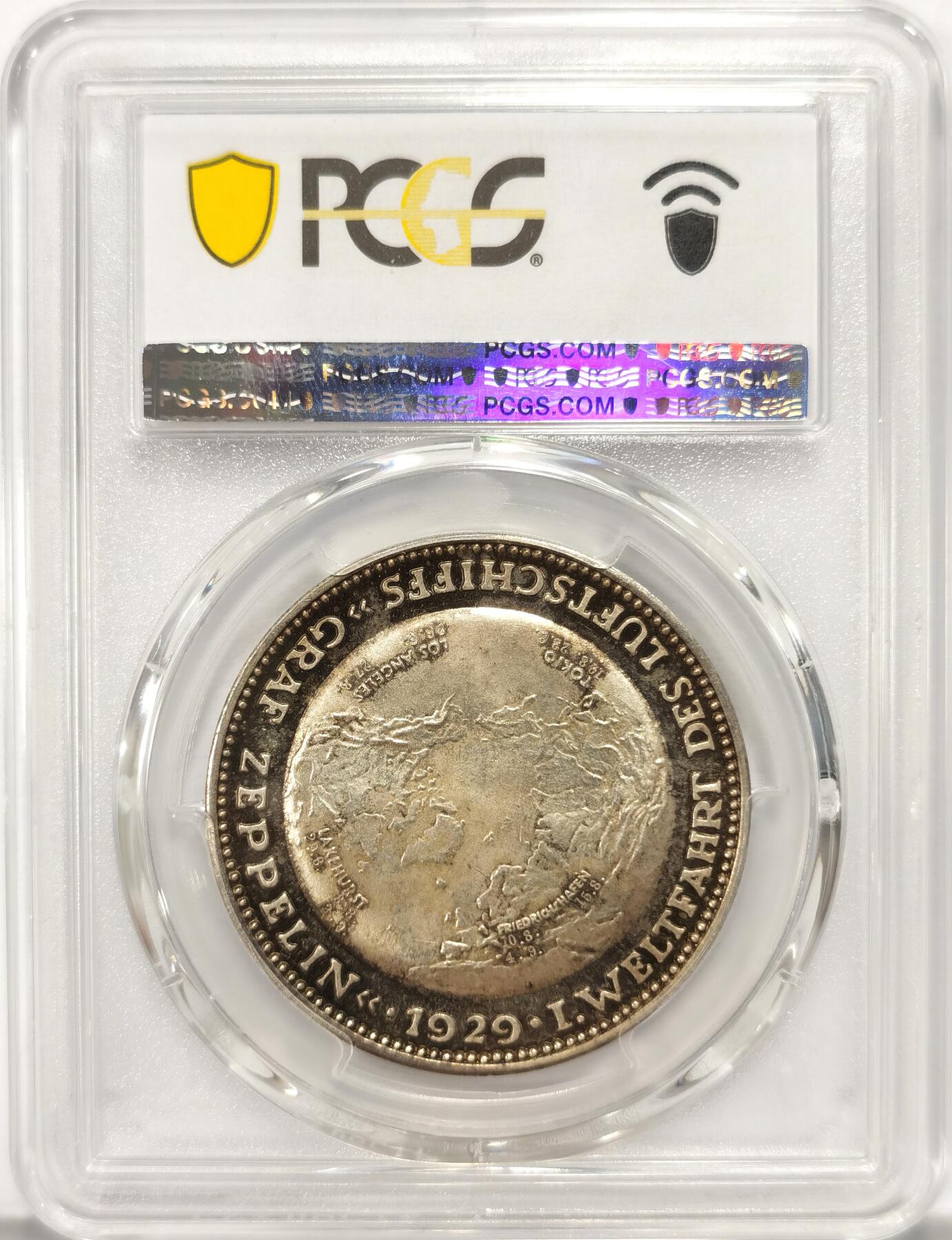 博洋堂世界钱币拍卖第087期（全场包邮） PCGS SP66 德国魏玛共和国1929年飞艇纪念银章 五彩超高分