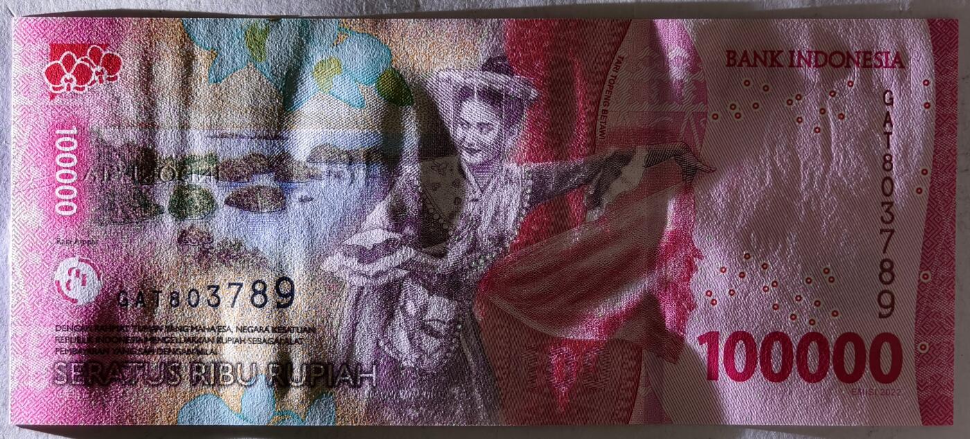 紫瑗钱币——第401期——纸币场 印度尼西亚 2022年 苏加诺和穆罕默德·哈达 100000卢比 UNC