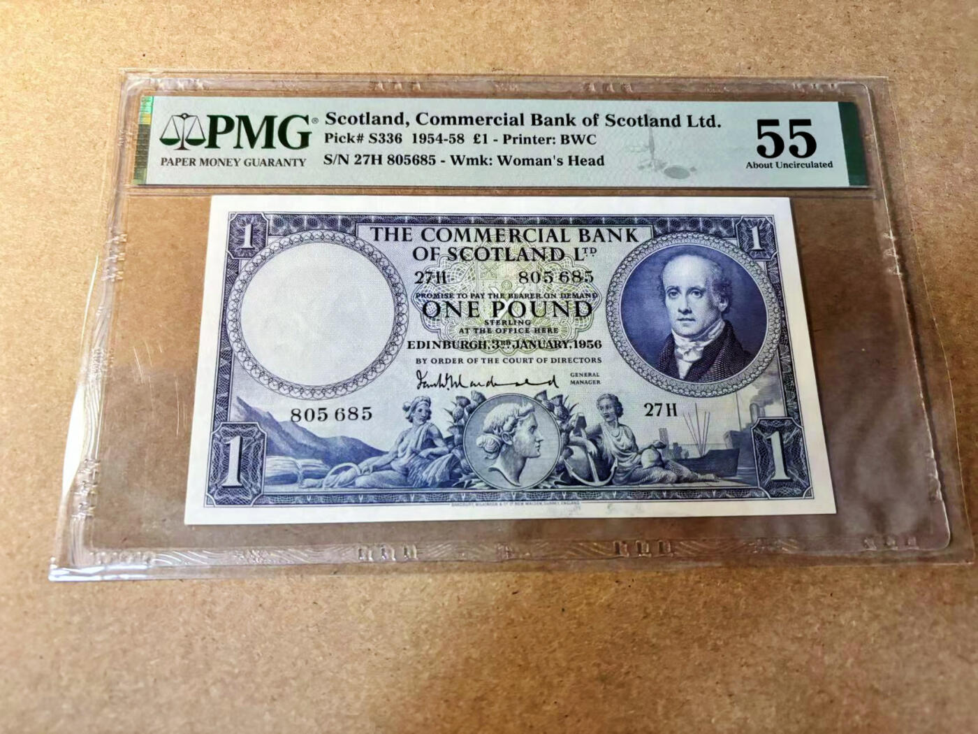 【Blue Auction】✨世界纸币精拍第524期【精】 【无47】苏格兰 1956年1镑BWC出品雕刻精美 PMG55