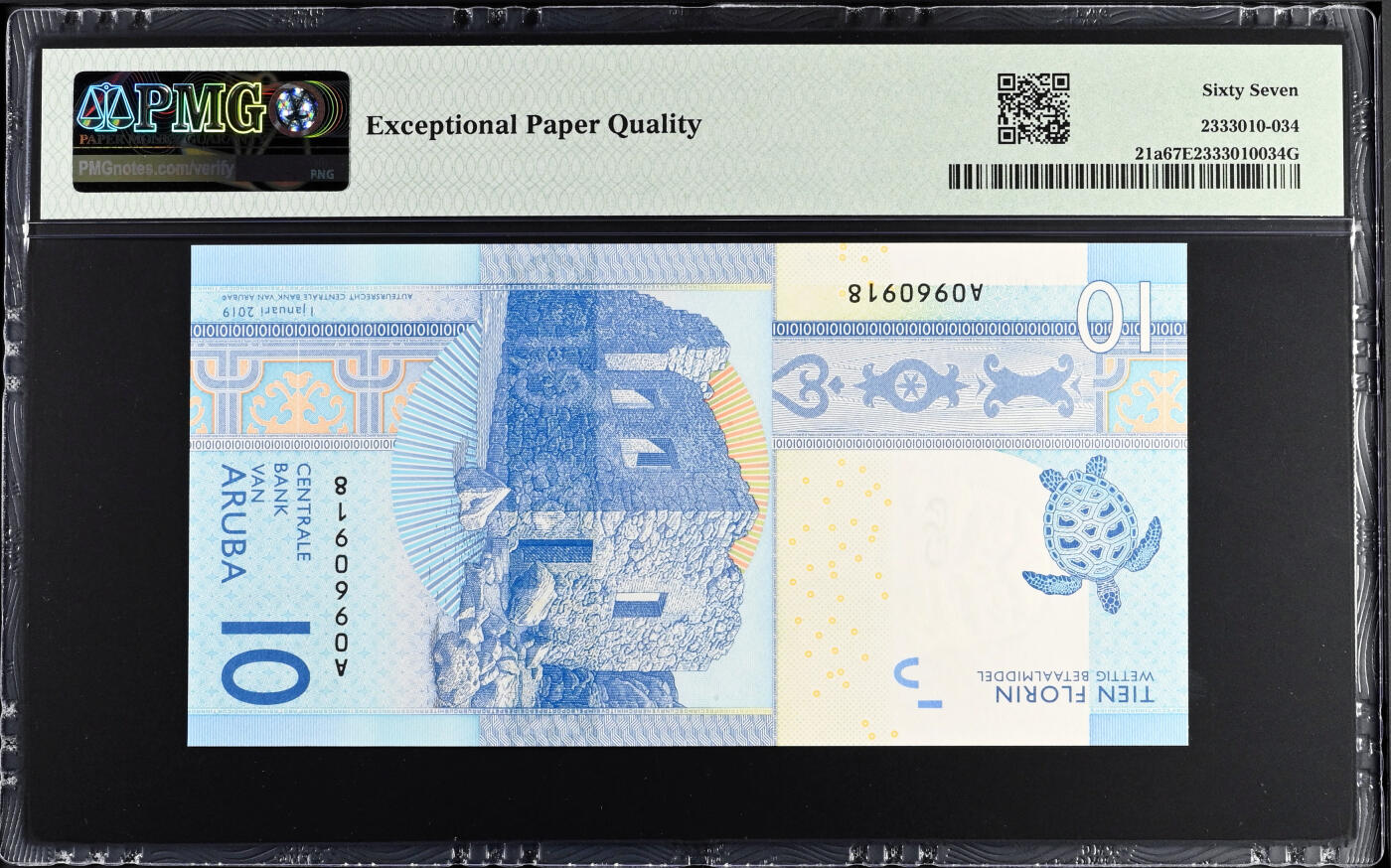 【Blue Auction】✨世界纸币精拍第524期【精】 【倒置号】阿鲁巴 2019年10弗罗林 PMG67EPQ 高分