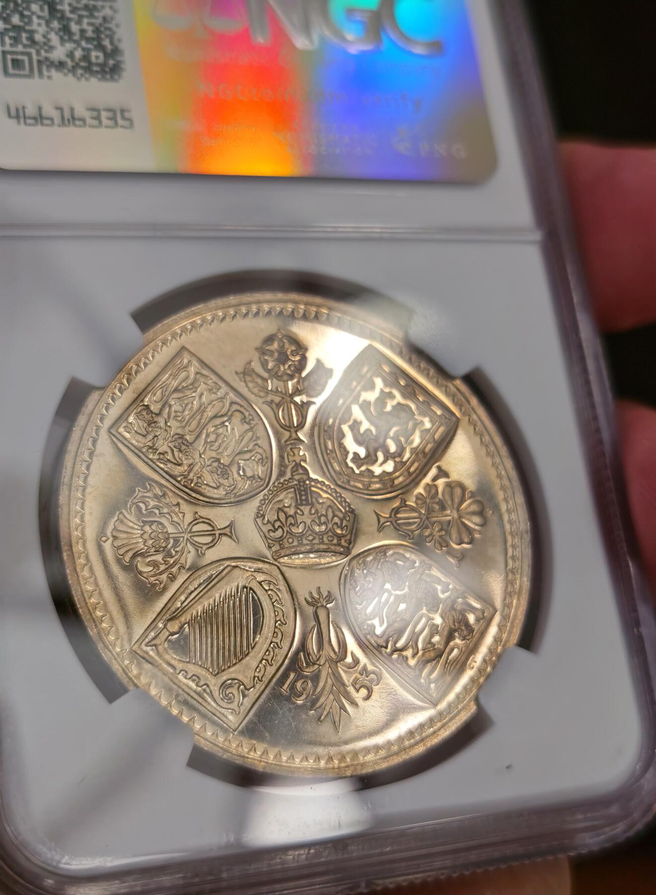 博洋堂世界钱币拍卖第087期（全场包邮） NGC PF64 英国1953年伊丽莎白二世登基纪念克朗，少见PROOF精制镜面