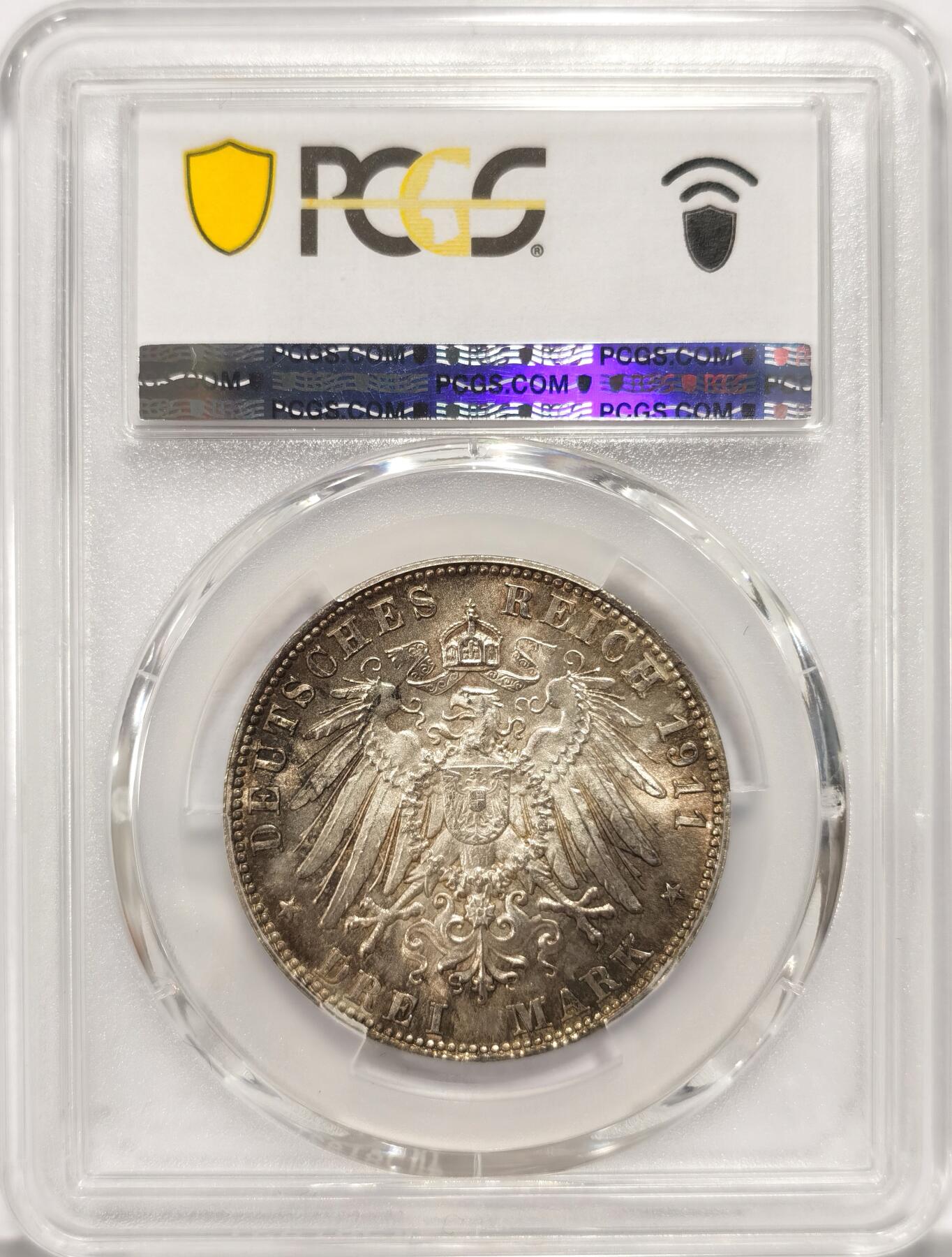 博洋堂世界钱币拍卖第087期（全场包邮） PCGS MS64 德国巴伐利亚1911年利奥波德大公90寿辰纪念3马克 五彩
