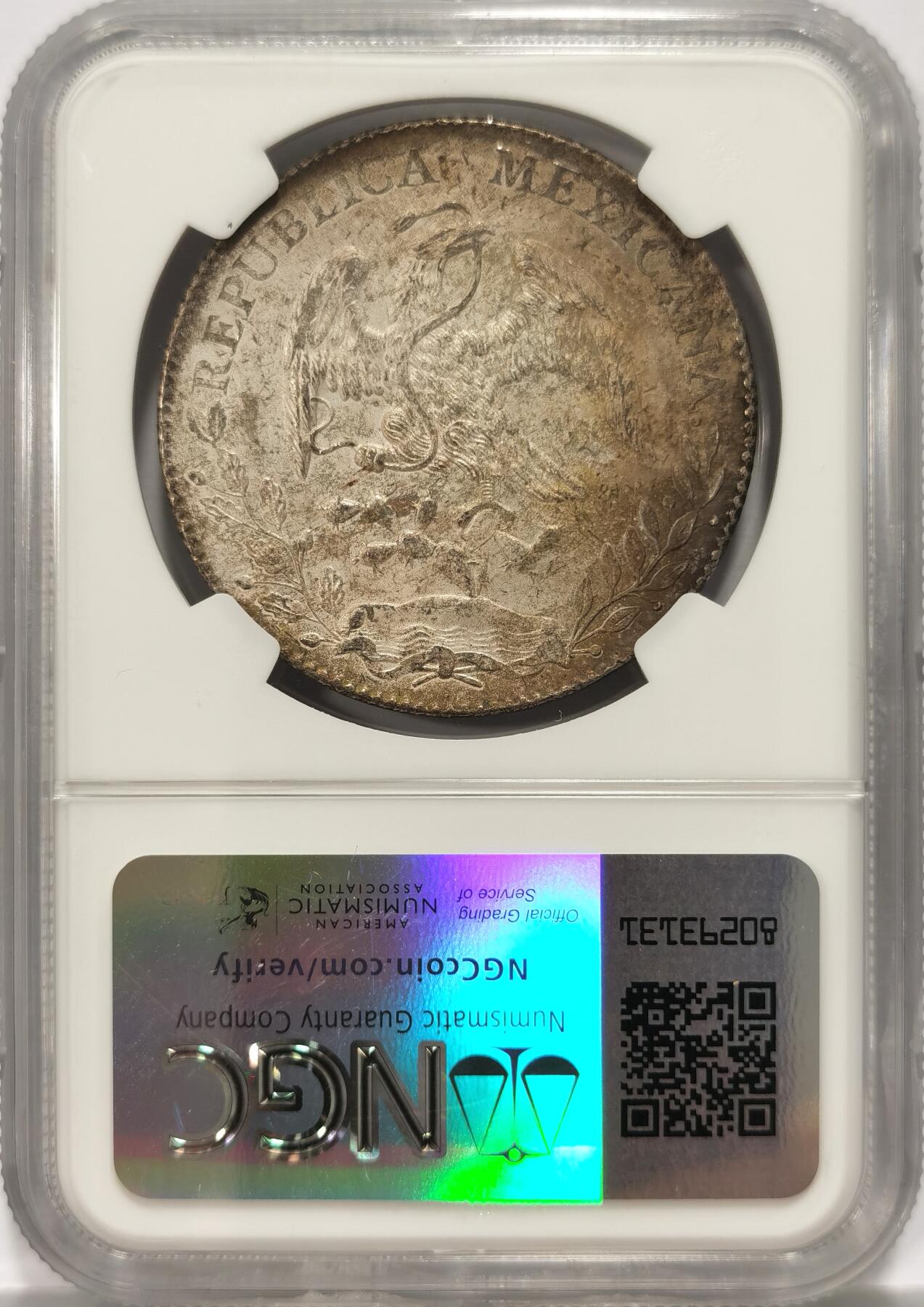 博洋堂世界钱币拍卖第087期（全场包邮） NGC MS62 墨西哥1897年ZS FZ版鹰洋，关门年份，极美原味包浆，滴水未下