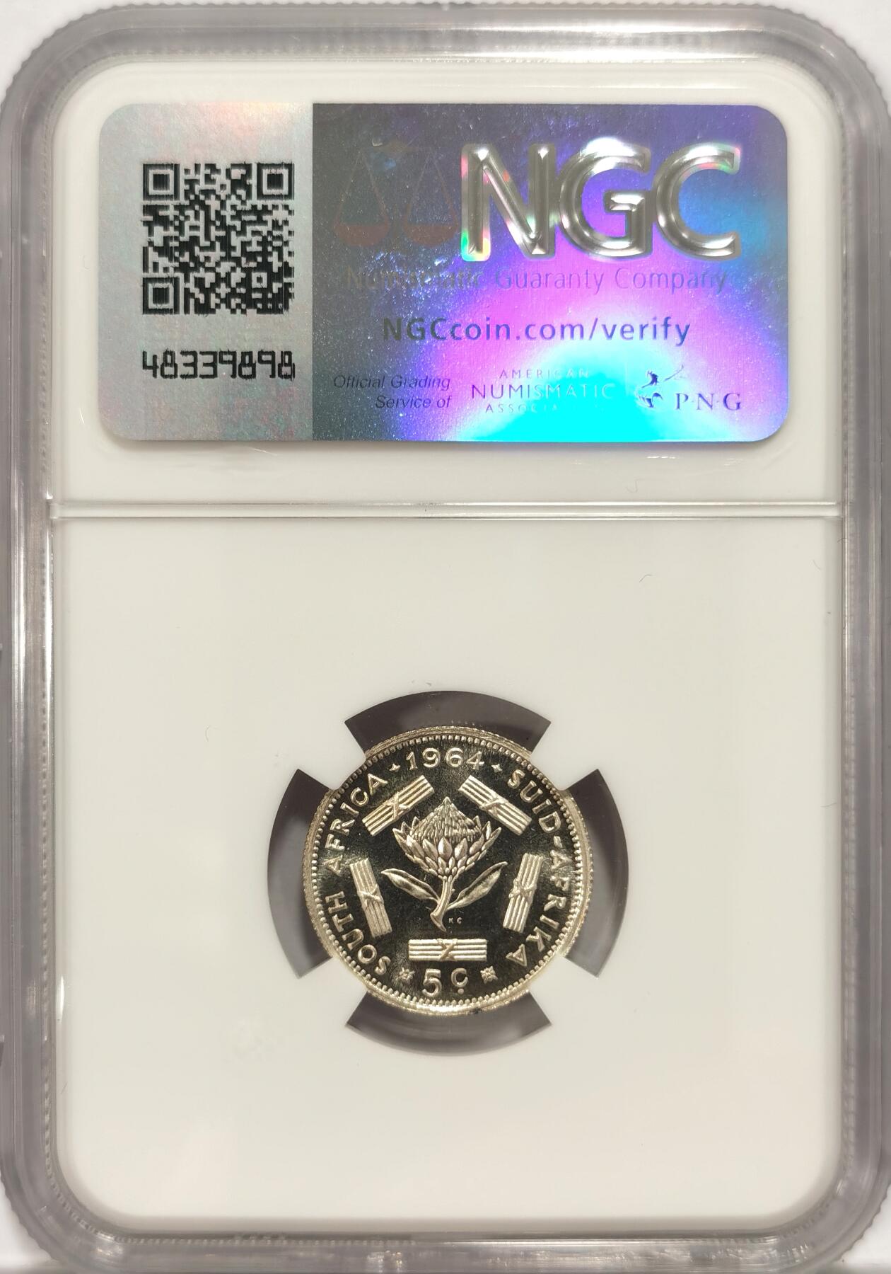 博洋堂世界钱币拍卖第087期（全场包邮） NGC PF66 南非1964年5分银币，高分精制