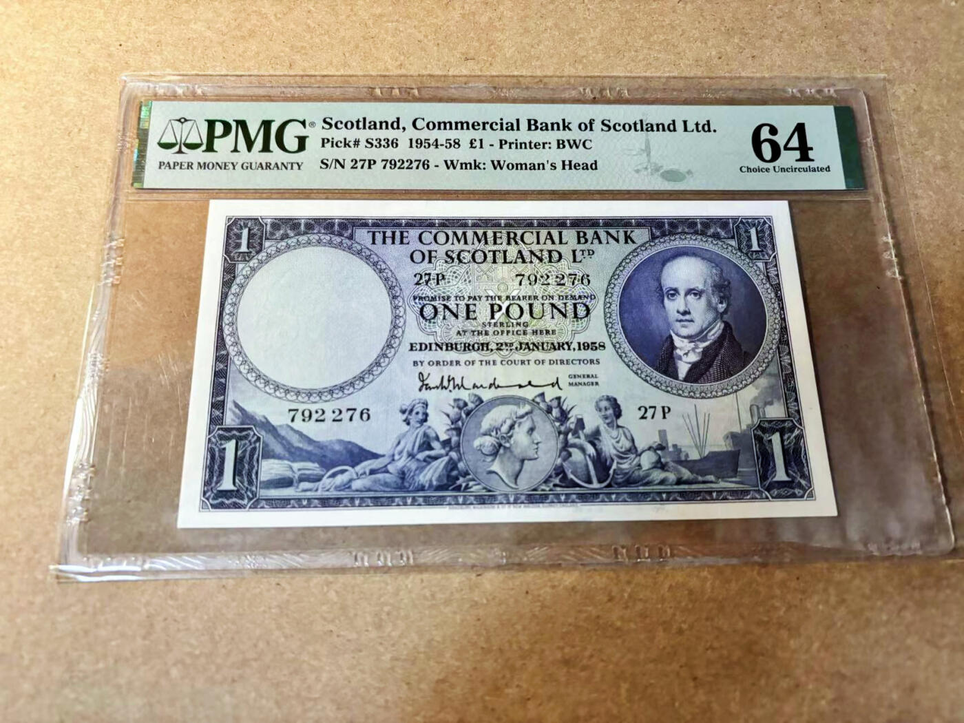【Blue Auction】✨世界纸币精拍第524期【精】 苏格兰 1958年1镑BWC出品雕刻精美 PMG64 