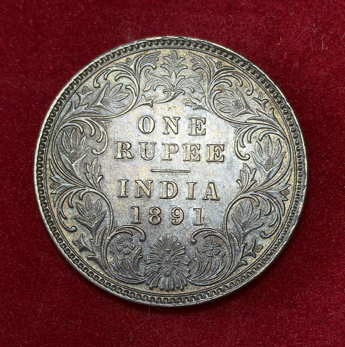 凡希社世界钱币微拍第二百八十期 1891英属印度小维银卢比，五彩AU