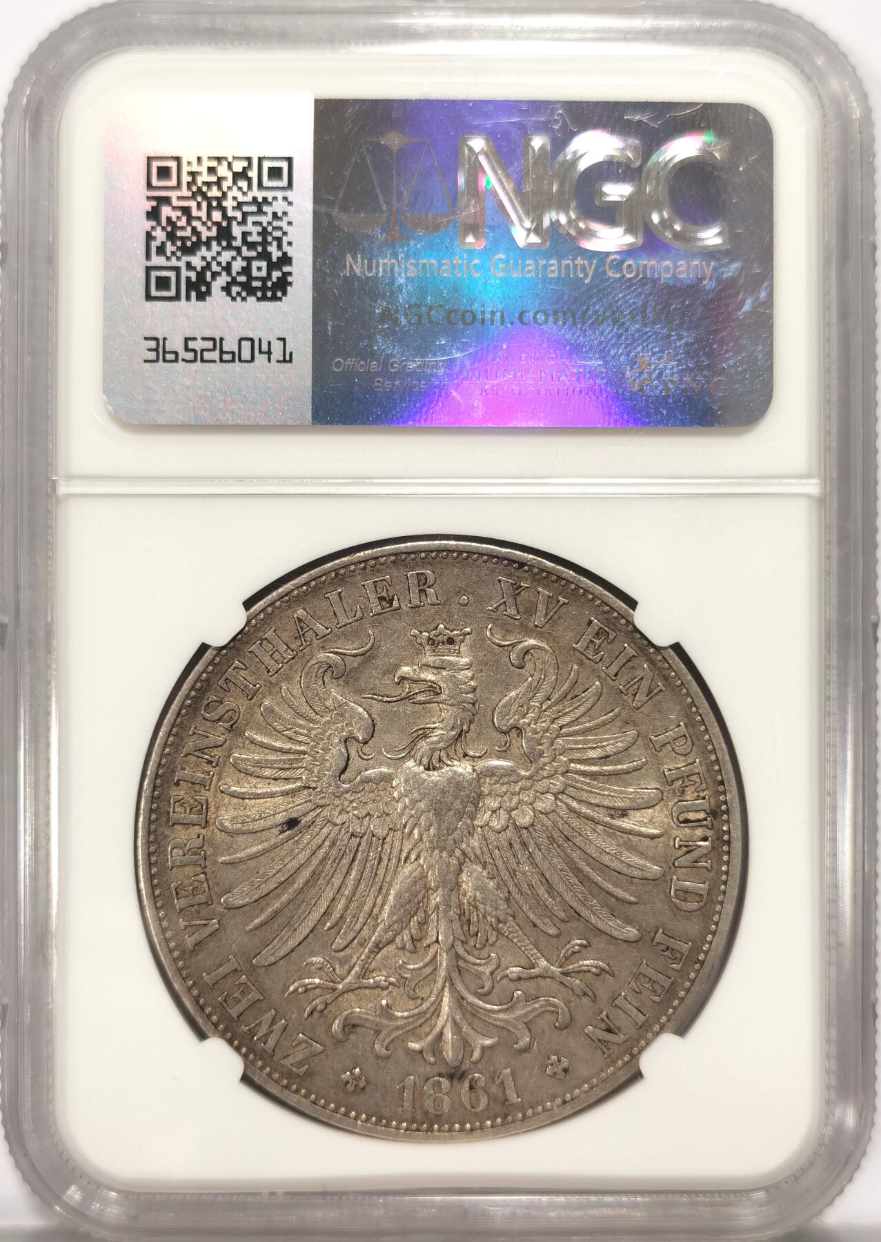 博洋堂世界钱币拍卖第087期（全场包邮） NGC AU55 德国法兰克福1861年少女2泰勒大银币