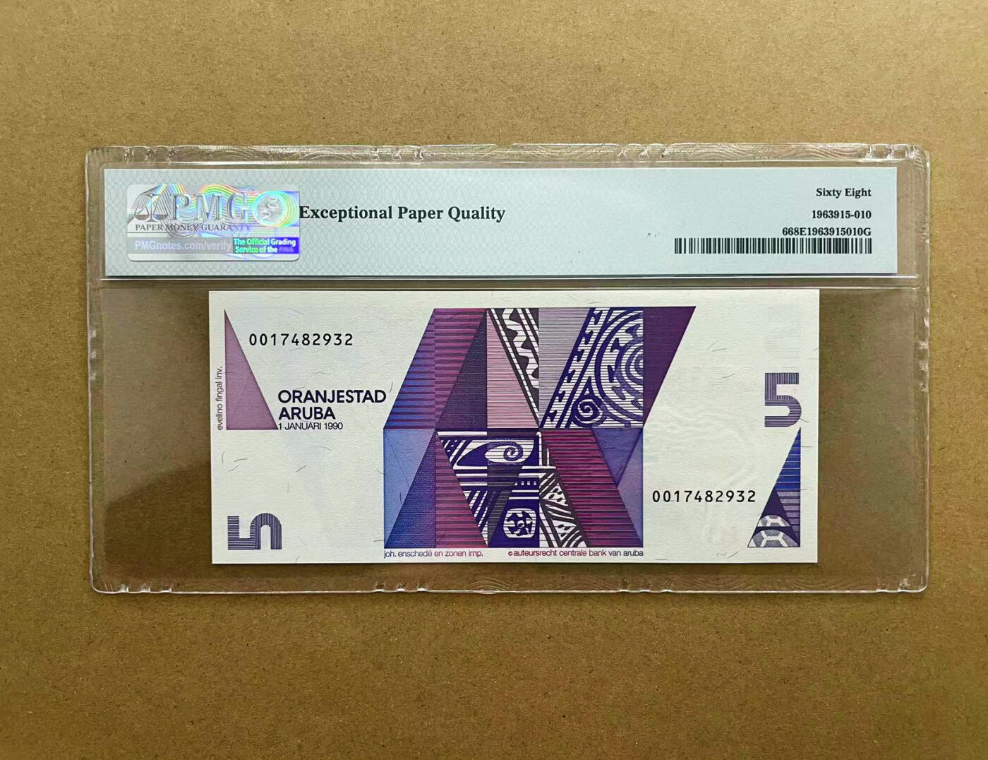【Blue Auction】✨世界纸币精拍第524期【精】 阿鲁巴 1990年5弗罗林 PMG68EPQ 超高分（卖家发货）