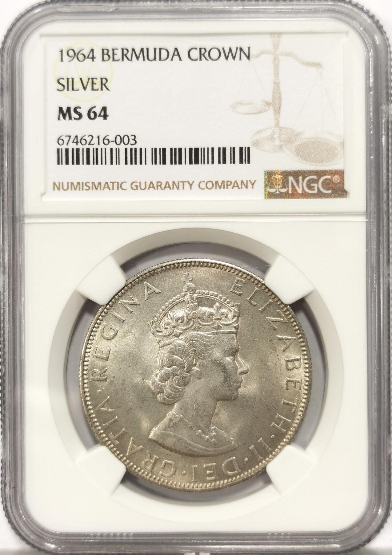 博洋堂世界钱币拍卖第087期（全场包邮） NGC MS64 英属百慕大1964年伊丽莎白二世1克朗银币