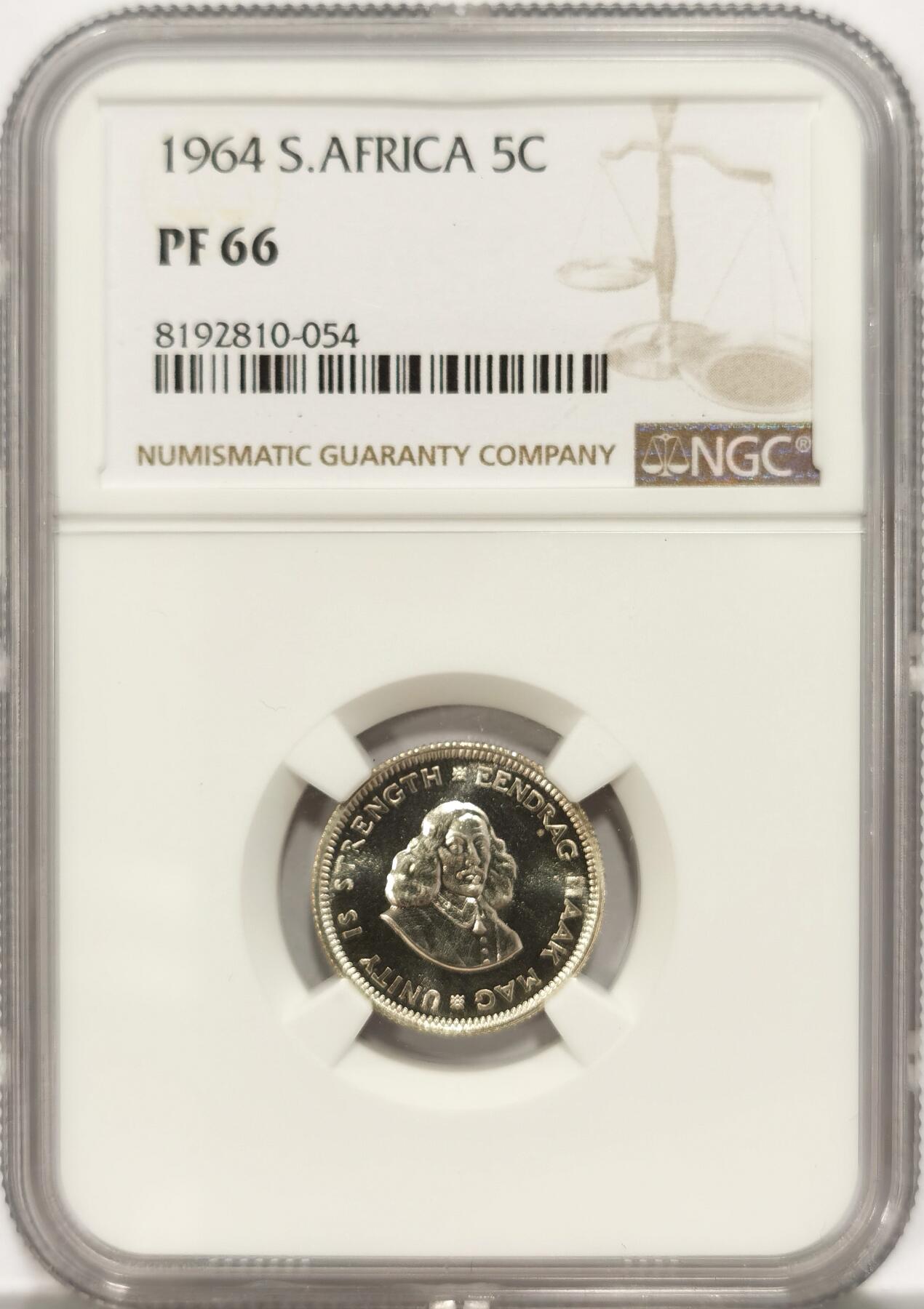 博洋堂世界钱币拍卖第087期（全场包邮） NGC PF66 南非1964年5分银币，高分精制