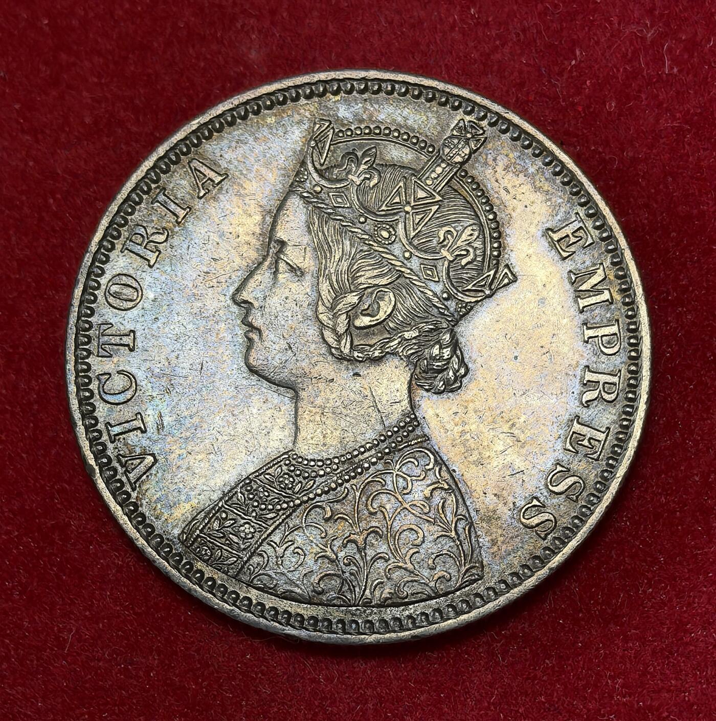 凡希社世界钱币微拍第二百八十期 1891英属印度小维银卢比，五彩AU