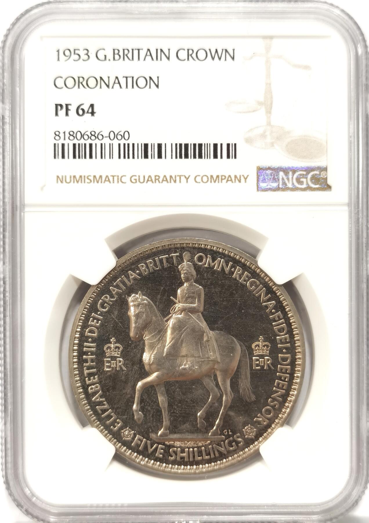 博洋堂世界钱币拍卖第087期（全场包邮） NGC PF64 英国1953年伊丽莎白二世登基纪念克朗，少见PROOF精制镜面