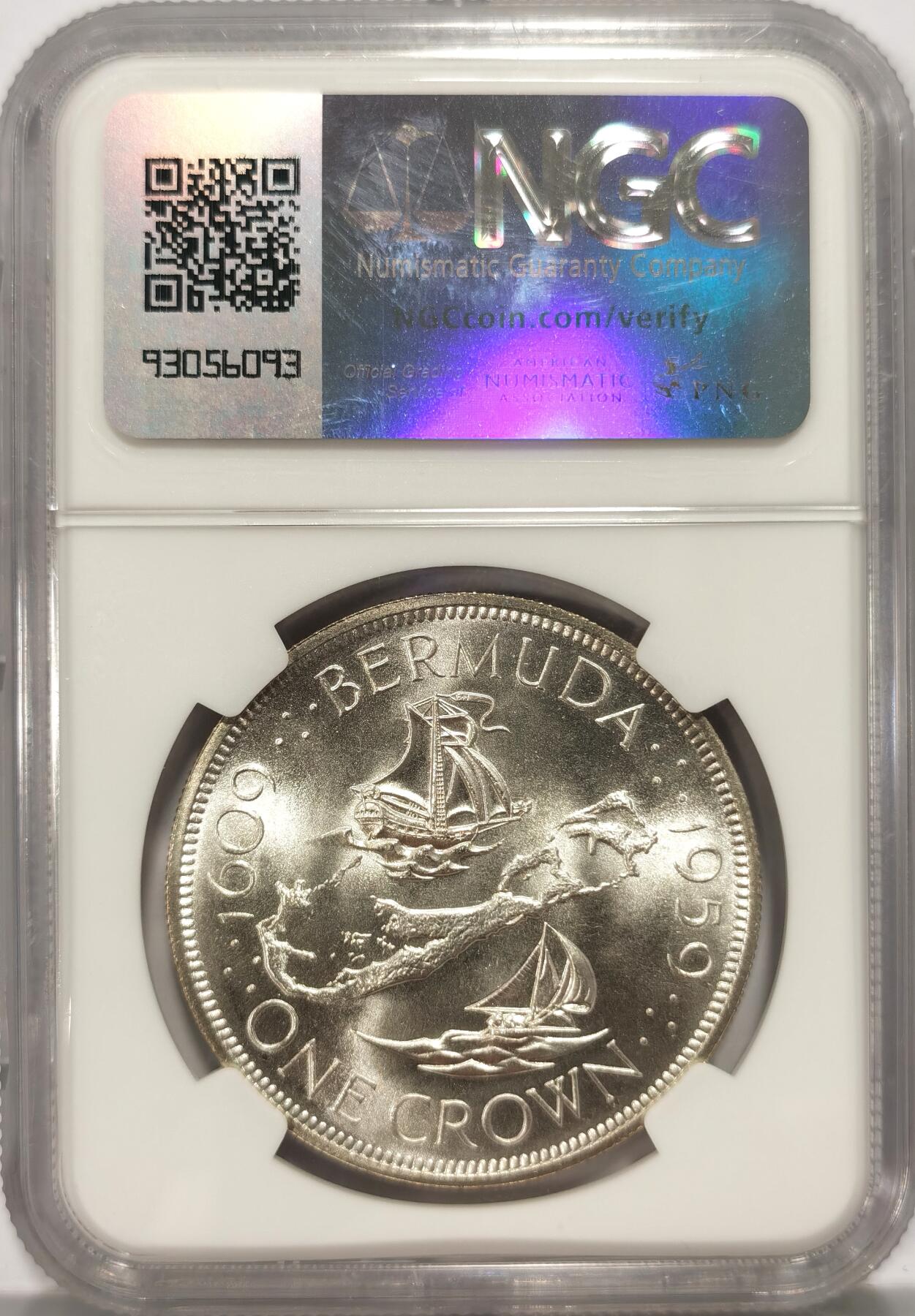 博洋堂世界钱币拍卖第087期（全场包邮） NGC MS67 英属百慕大1959年伊丽莎白二世1克朗银币，殖民地发现350周年纪念，巅峰级分数2
