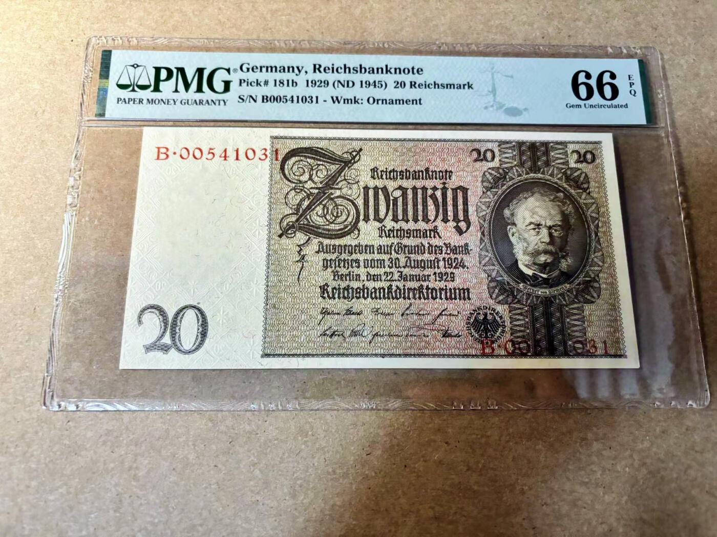 【Blue Auction】✨世界纸币精拍第524期【精】 德国 1929年20马克 PMG66EPQ  