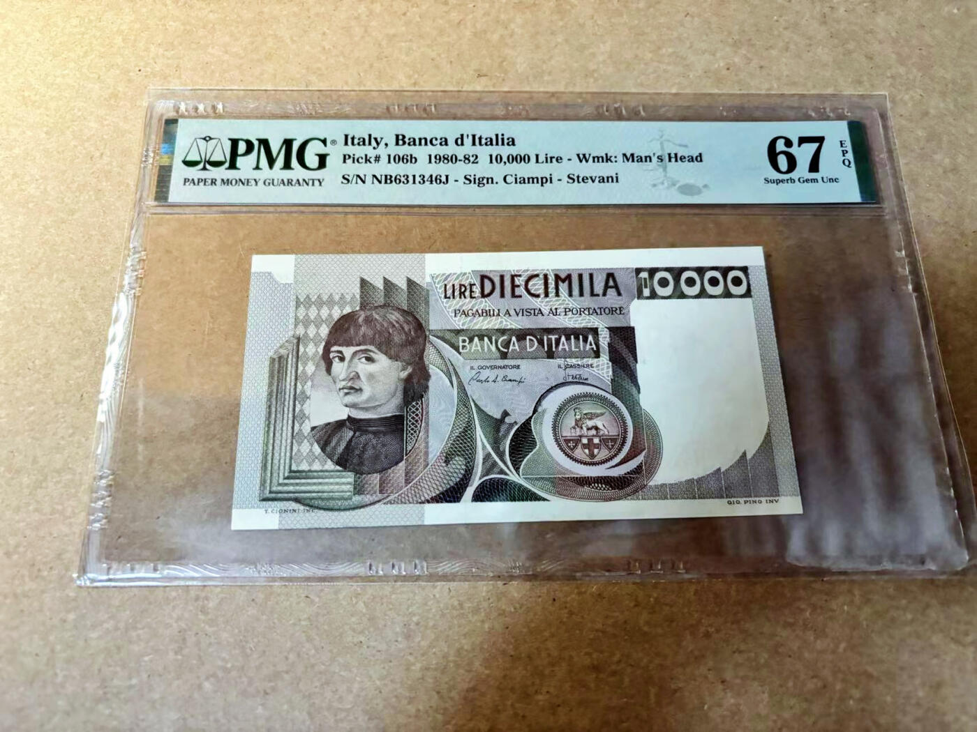 【Blue Auction】✨世界纸币精拍第524期【精】 意大利 1980-82年10000里拉  PMG67EPQ 高分