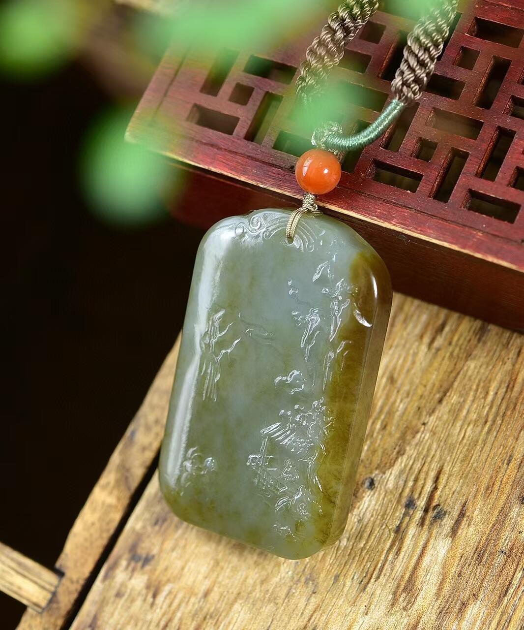 玉你同行.天然保真 天热和田玉山水吊坠