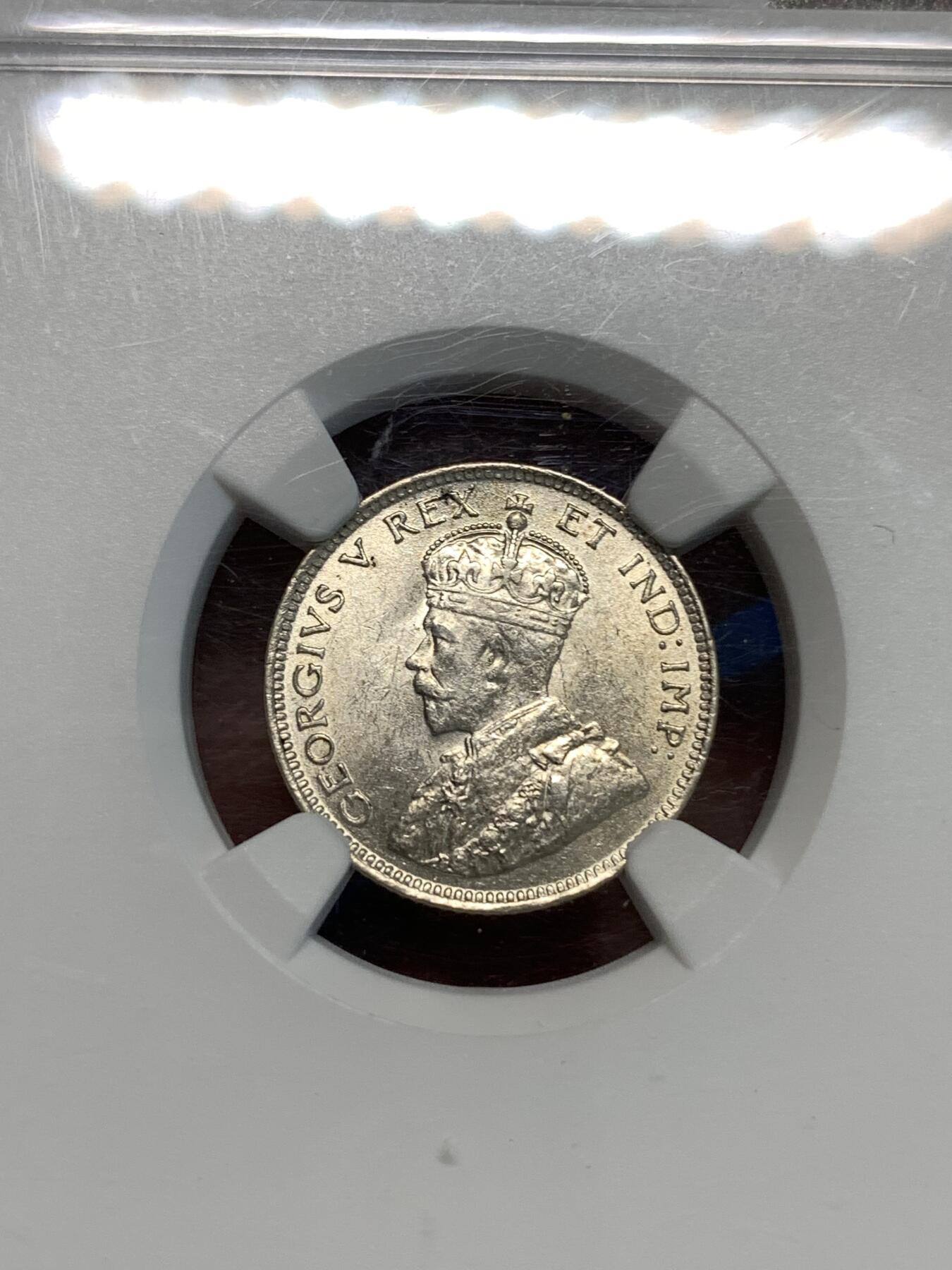 《竞宝斋》第296场- 周日，周一  2场连拍 （全场包邮） NGC MS61 东非保护地1913年25分