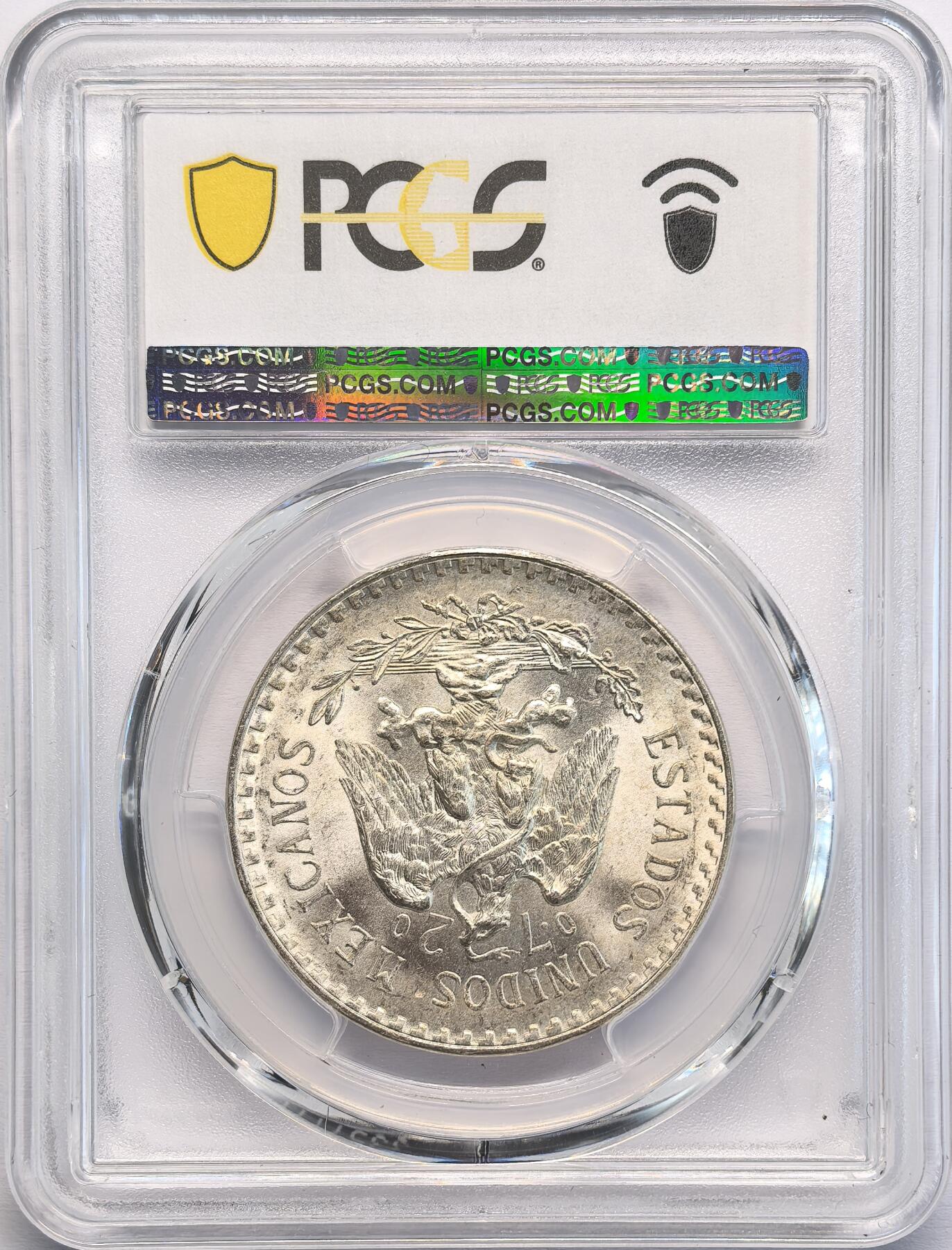 凡希社世界钱币微拍第二百八十期 1945M墨西哥射线自由帽银比索PCGS-MS65，淡金彩漂亮！