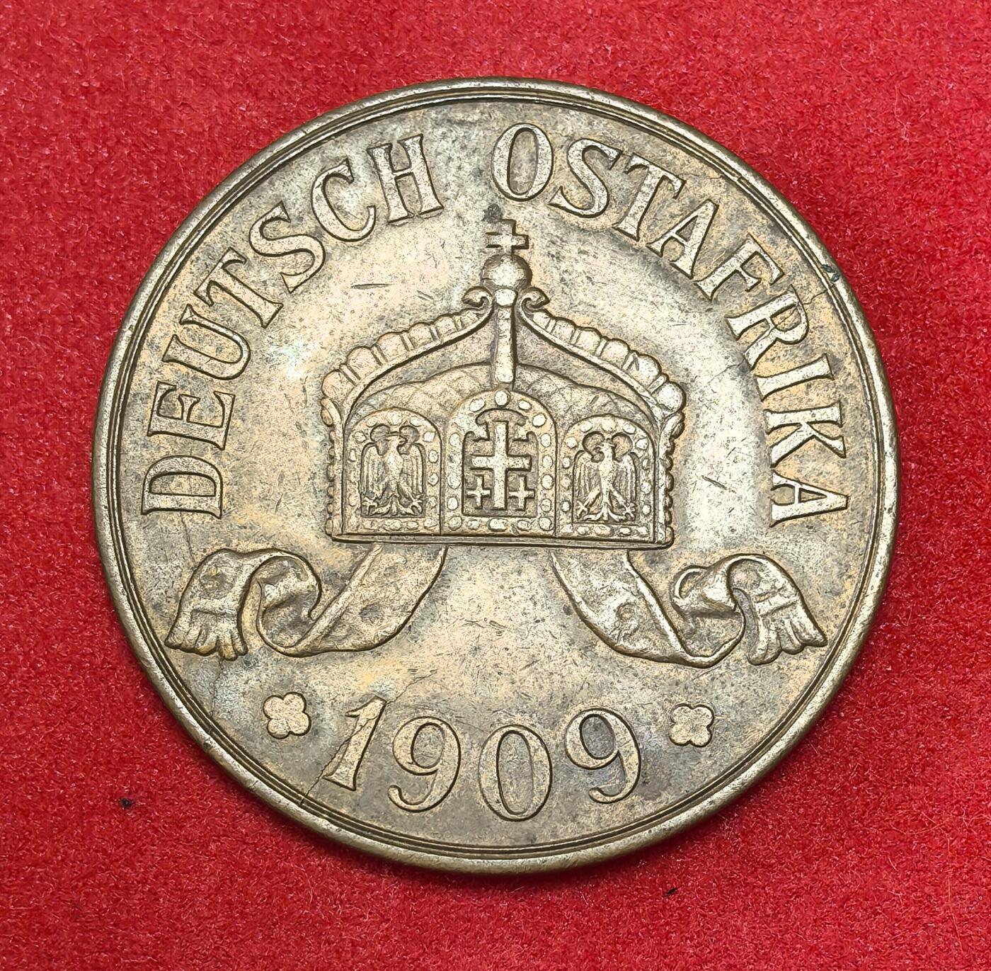 凡希社世界钱币微拍第二百八十期 1909德属东非5HELLER大铜XF+