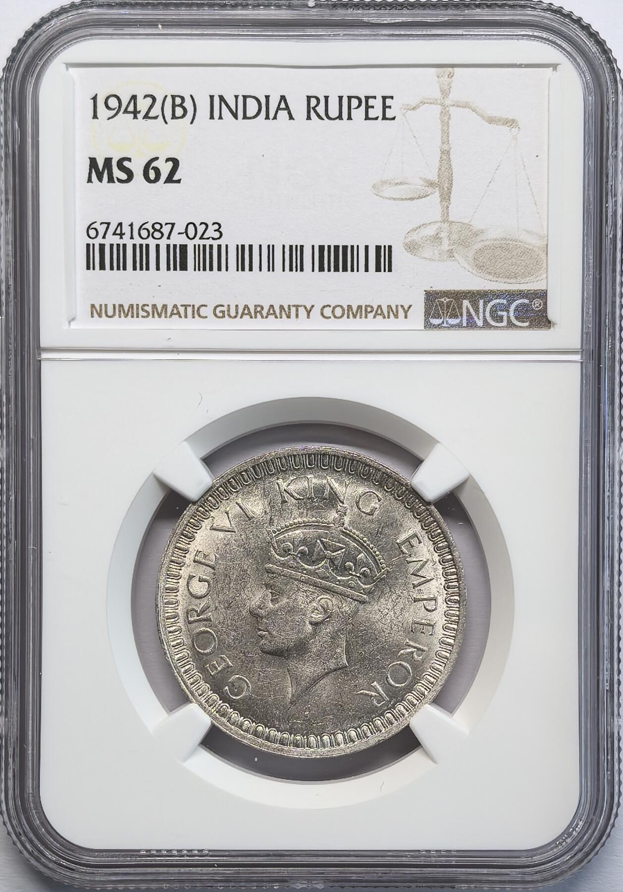 凡希社世界钱币微拍第二百八十期 1942B英属印度乔六卢比银币NGC-MS62