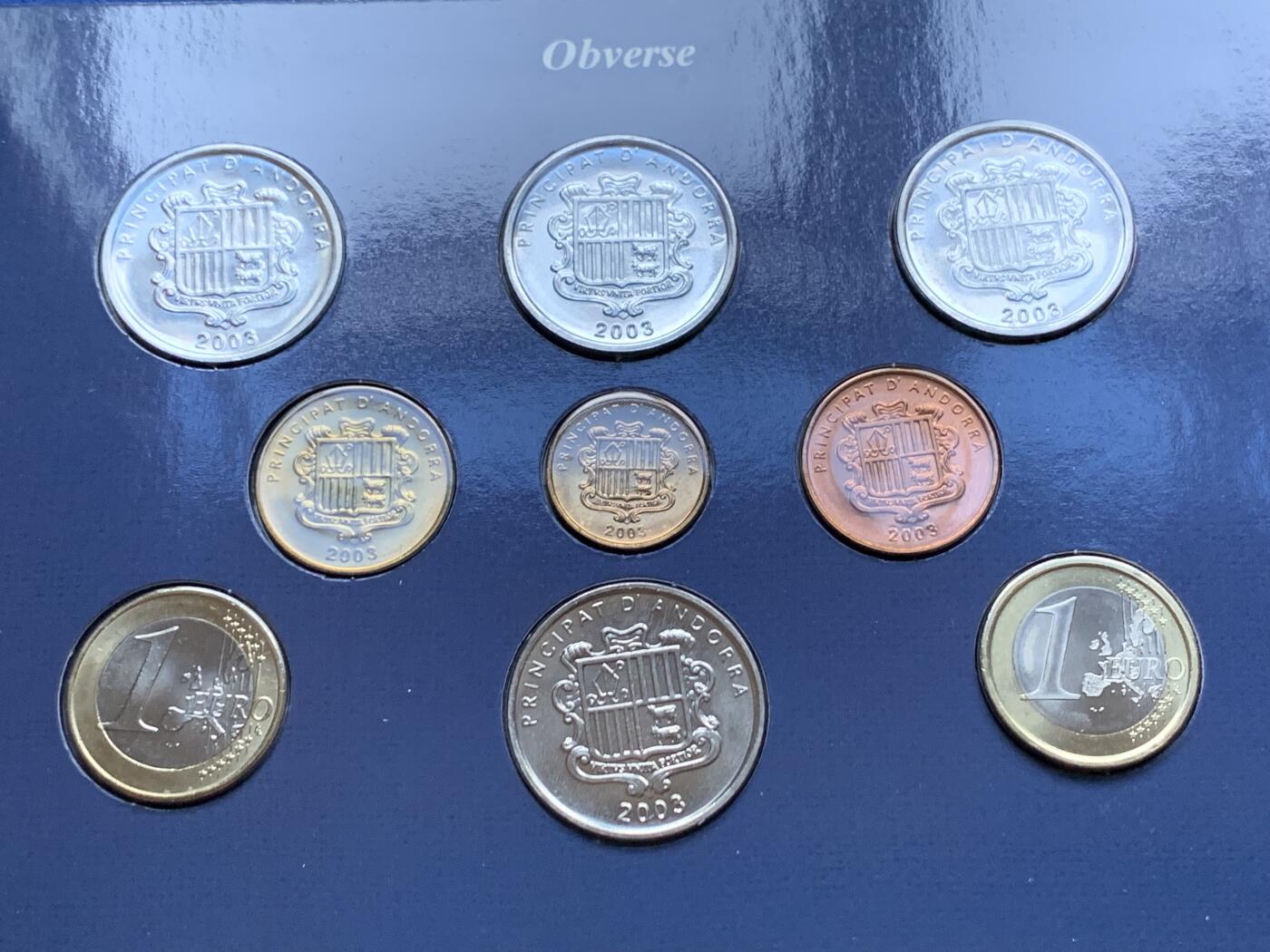 《竞宝斋》第296场- 周日，周一  2场连拍 （全场包邮） 安道尔2003年官方7枚卡装套币