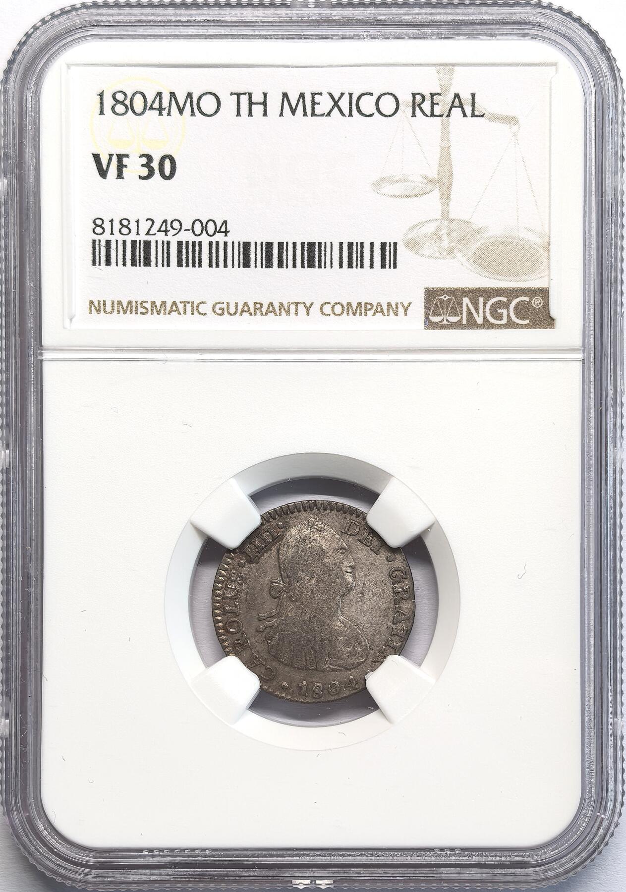 凡希社世界钱币微拍第二百八十期 1804MO墨西哥卡四Real银币NGC-VF30
