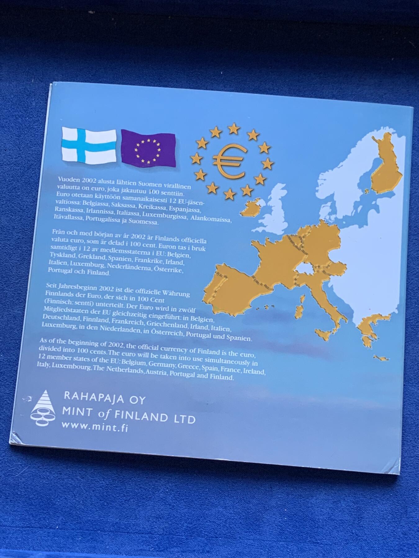 《竞宝斋》第296场- 周日，周一  2场连拍 （全场包邮） 2002年芬兰欧元套币 带一枚章