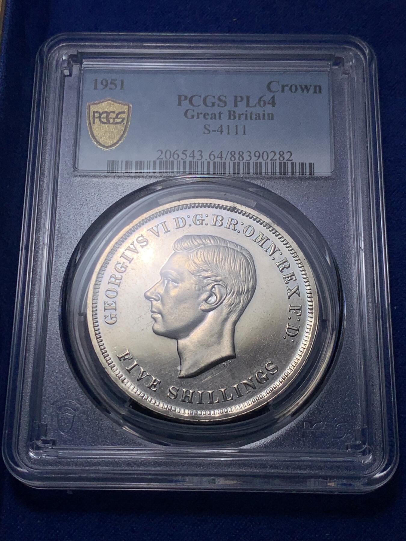 《竞宝斋》第296场- 周日，周一  2场连拍 （全场包邮） NGC PL64 英国1951年乔治六世克朗 最后的镍马剑