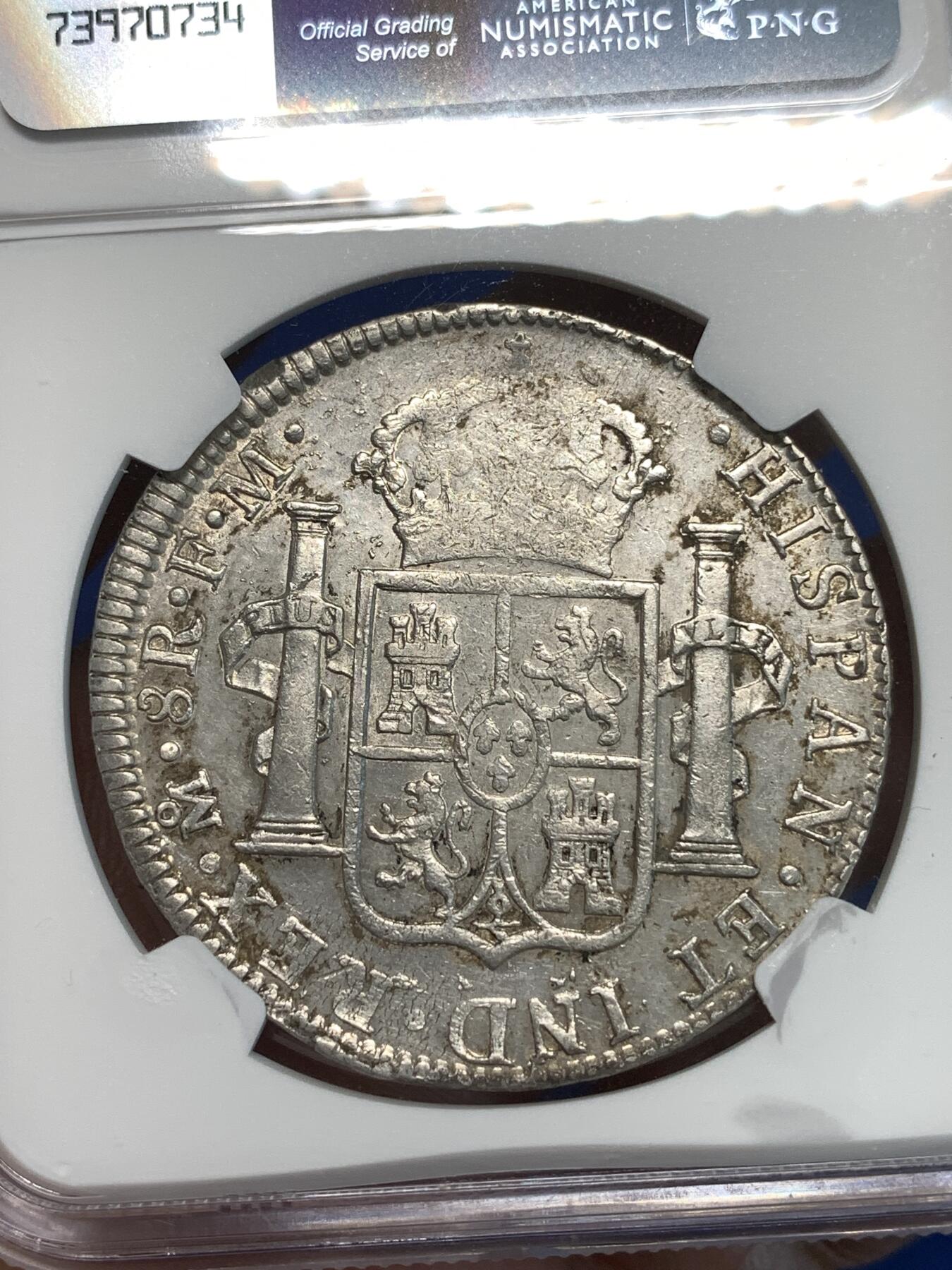 《竞宝斋》第296场- 周日，周一  2场连拍 （全场包邮） NGC AUD 1799年早期墨西哥卡四双柱 无戳好品