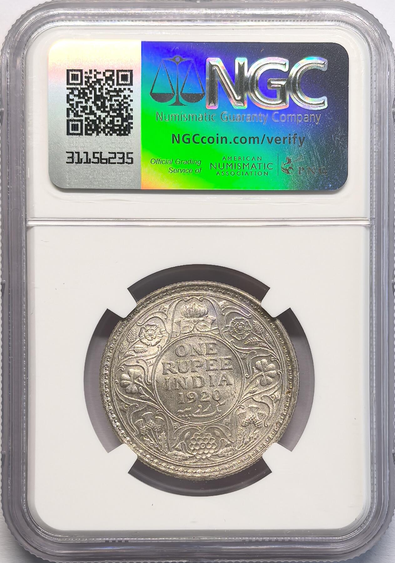 凡希社世界钱币微拍第二百八十期 1920C英属印度乔五卢比银币NGC-MS62