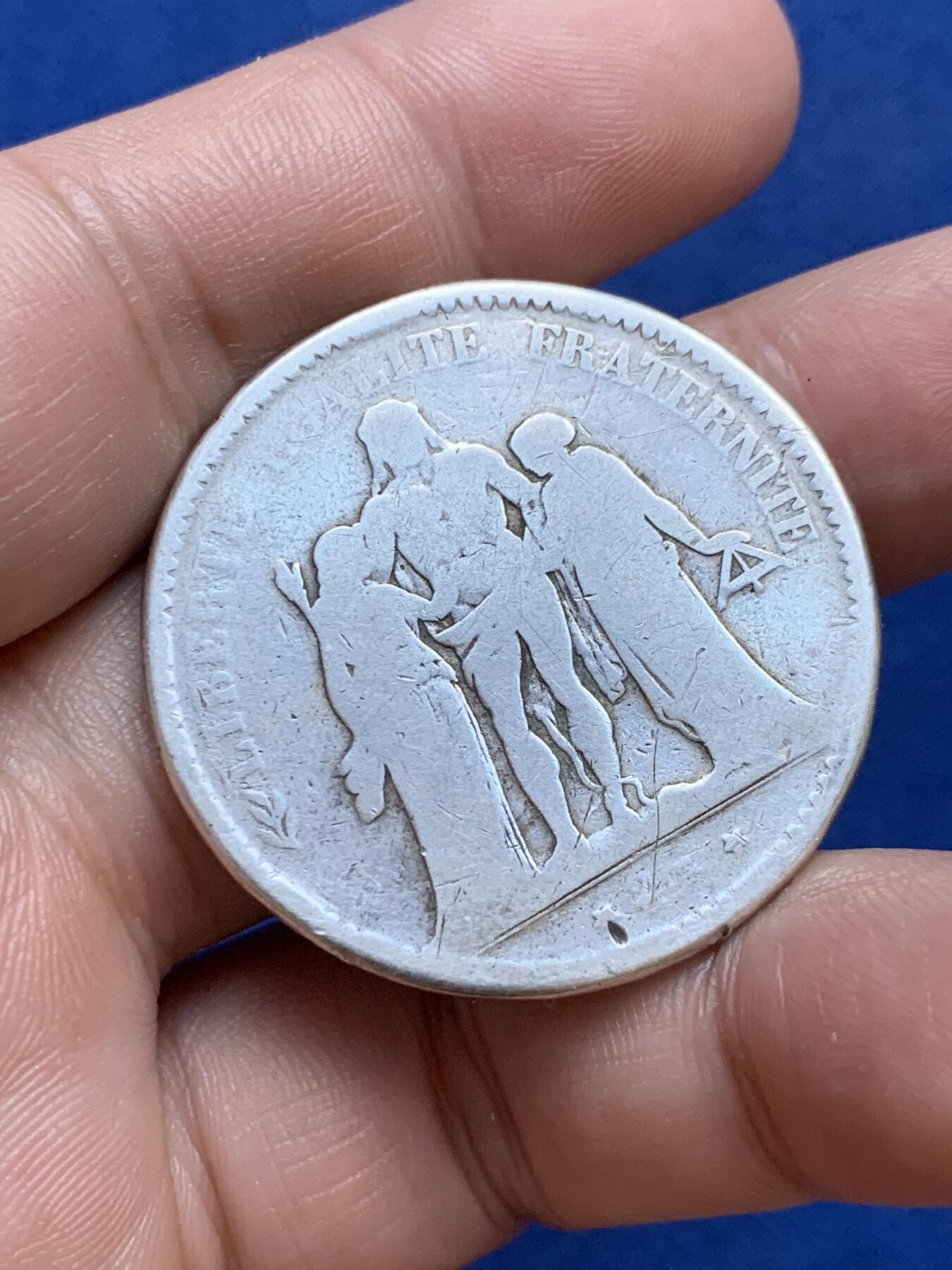 《竞宝斋》第296场- 周日，周一  2场连拍 （全场包邮） 典藏刮痧版 法国大力神5法郎银币