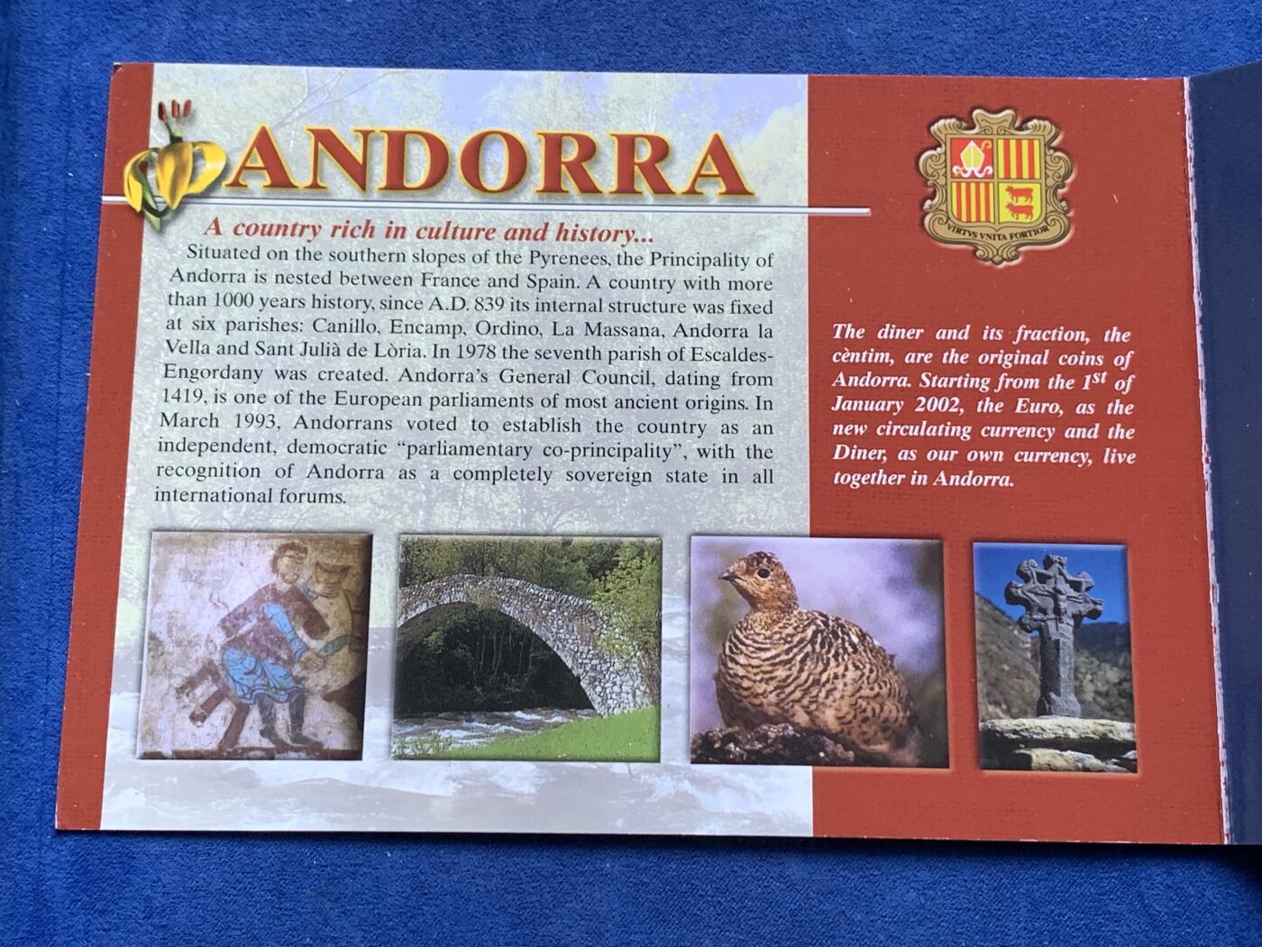 《竞宝斋》第296场- 周日，周一  2场连拍 （全场包邮） 安道尔2003年官方7枚卡装套币