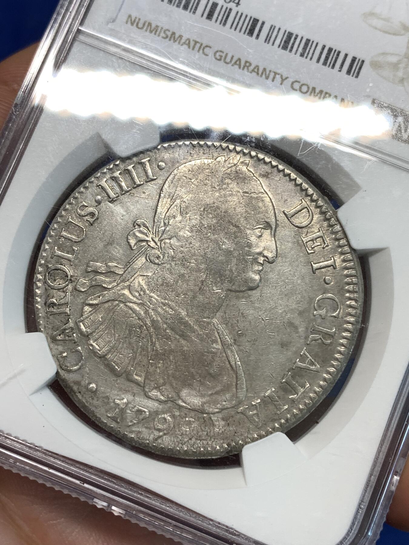 《竞宝斋》第296场- 周日，周一  2场连拍 （全场包邮） NGC AUD 1799年早期墨西哥卡四双柱 无戳好品