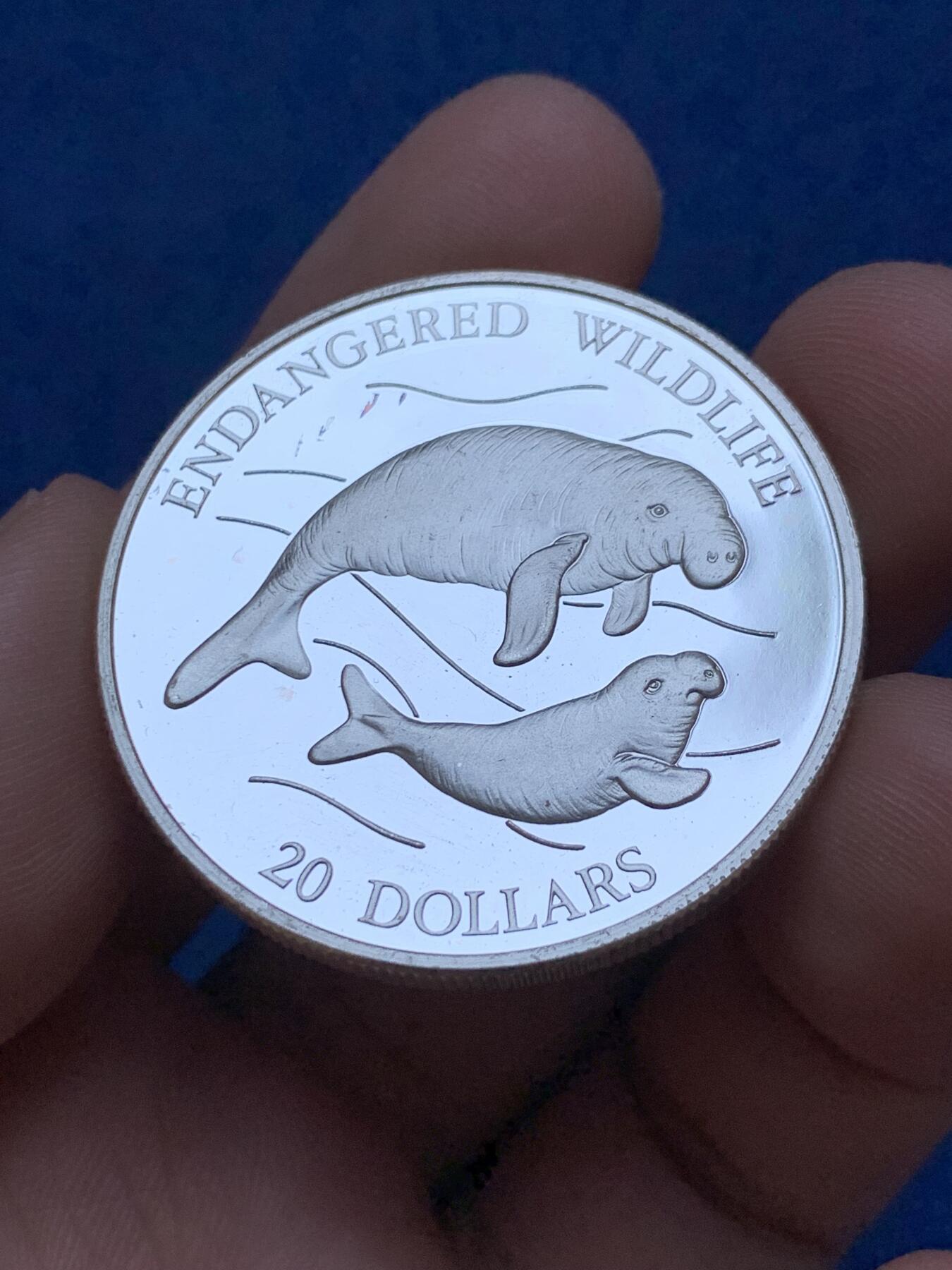 《竞宝斋》第296场- 周日，周一  2场连拍 （全场包邮） 图瓦卢1994年海牛20元精制大银币