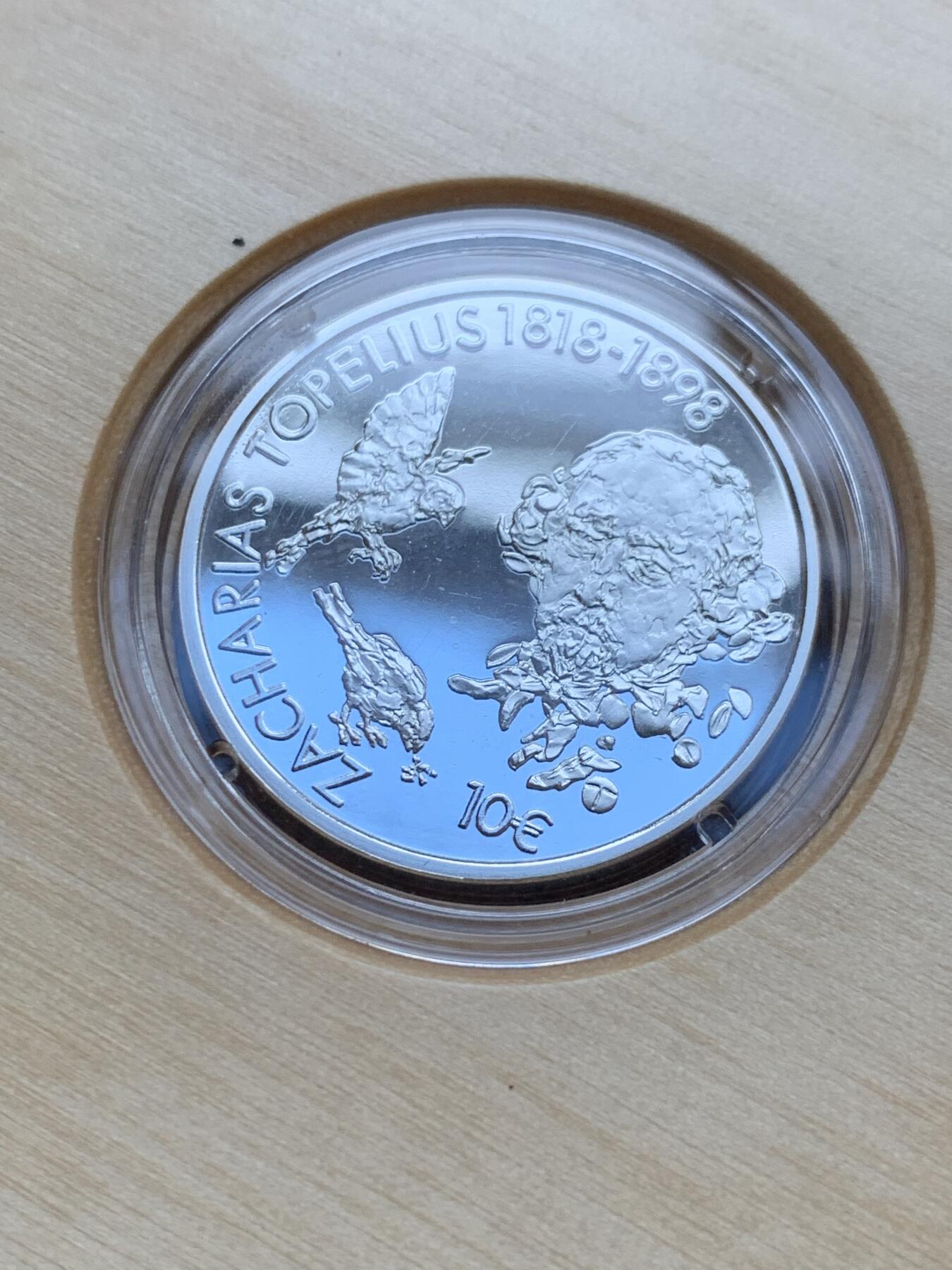 《竞宝斋》第296场- 周日，周一  2场连拍 （全场包邮） 2018年 芬兰 10欧元 撒西咪文化纪念 发行数量8000 银0.5 10克 原盒证