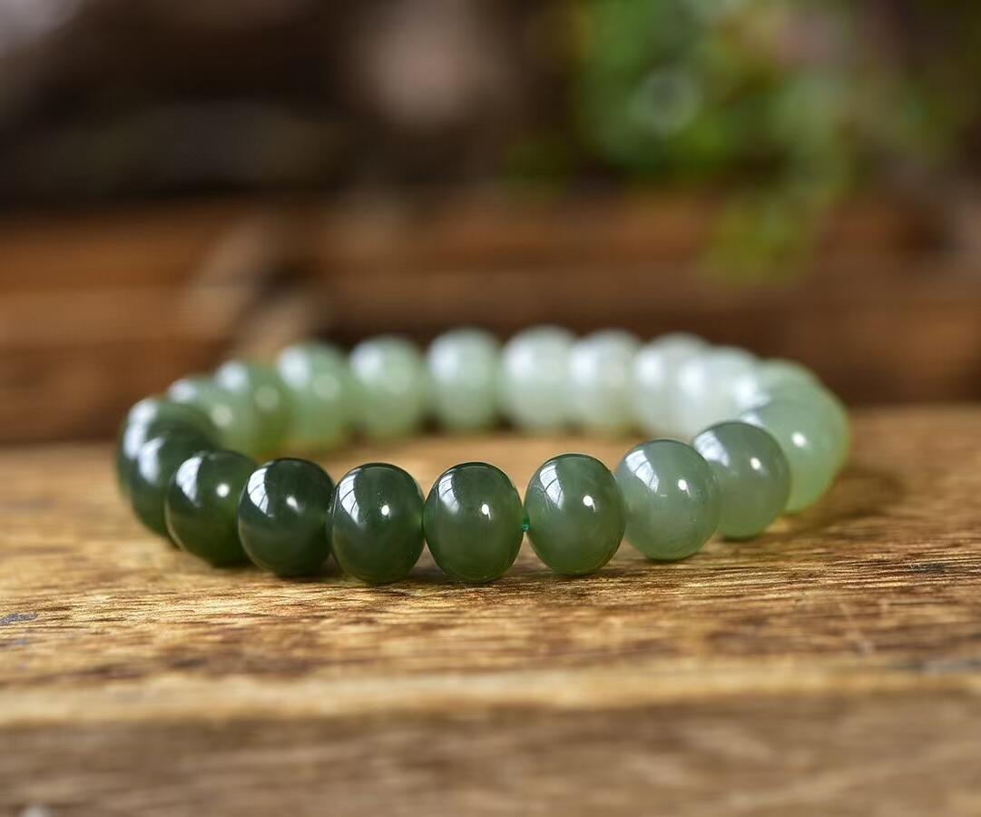 玉你同行.天然保真 天然和田玉算盘珠手链