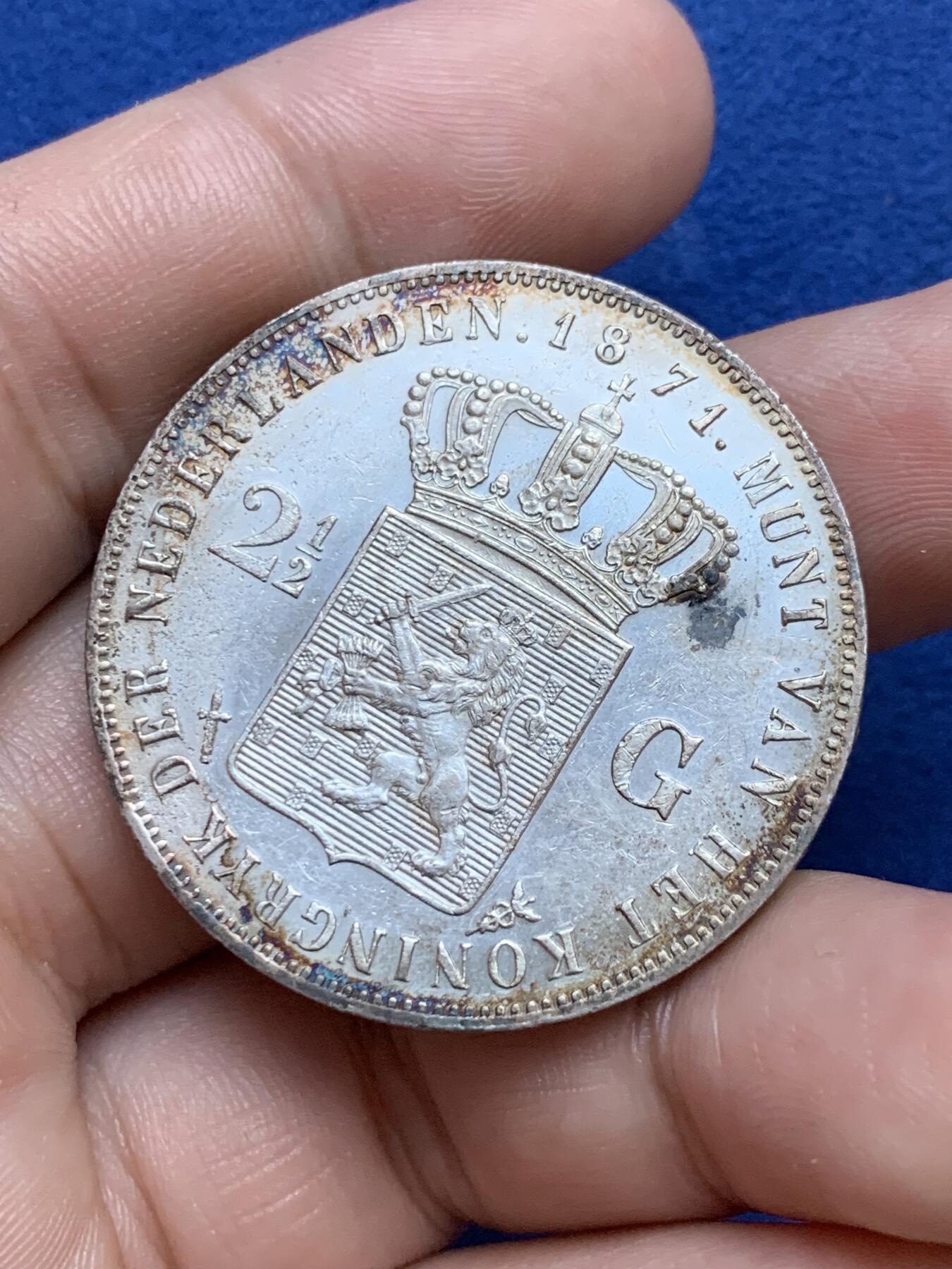 《竞宝斋》第296场- 周日，周一  2场连拍 （全场包邮） 荷兰1871年威廉三世2.5盾银币  高点无损