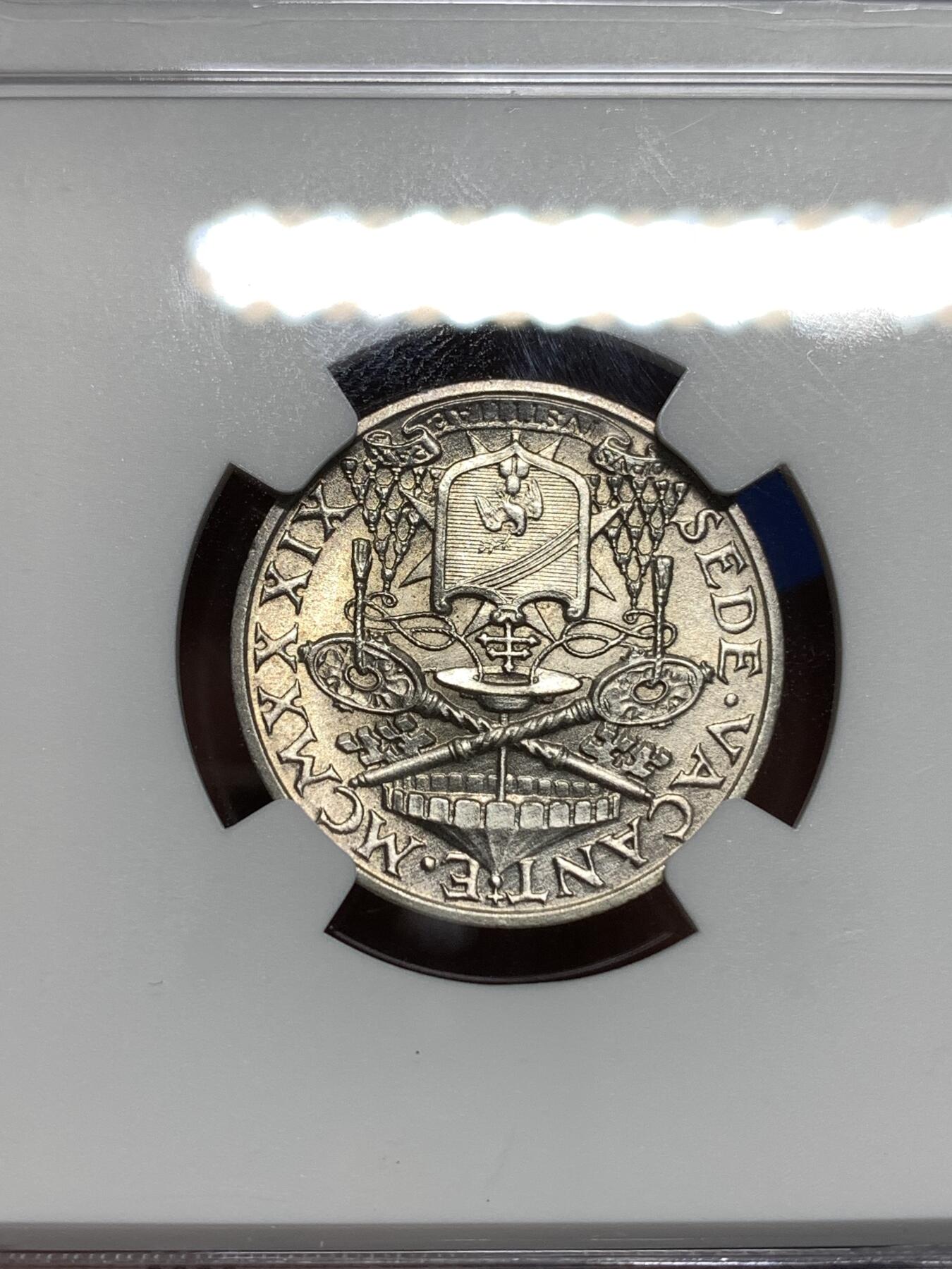 《竞宝斋》第296场- 周日，周一  2场连拍 （全场包邮） NGC UNC 梵蒂冈1939年缺位5里拉银币