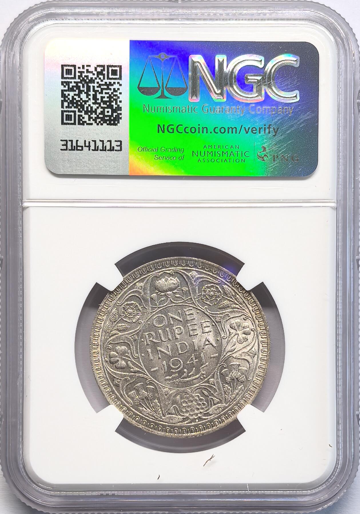 凡希社世界钱币微拍第二百八十期 1941B英属印度乔六卢比银币NGC-MS63