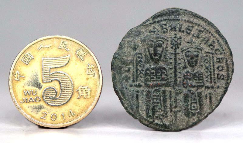 东罗马拜占庭帝国智者皇帝列奥六世和太子亚历山大铜币西方古典币b23-46