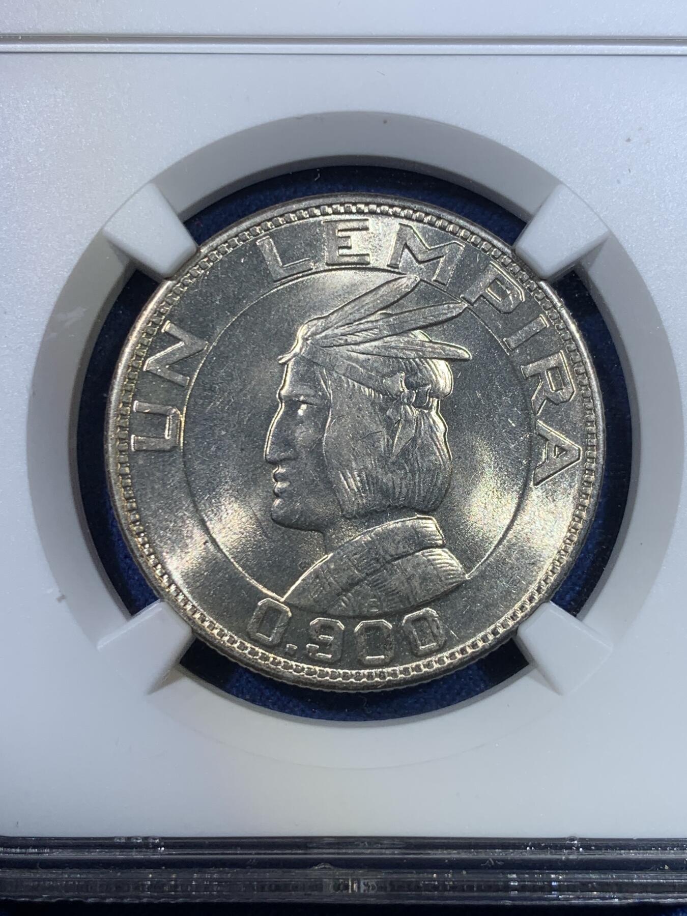 《竞宝斋》第296场- 周日，周一  2场连拍 （全场包邮） NGC MS62 洪都拉斯 1937年 1伦皮拉 银币 最大面值银币 少见品种 喜欢的不要错过了