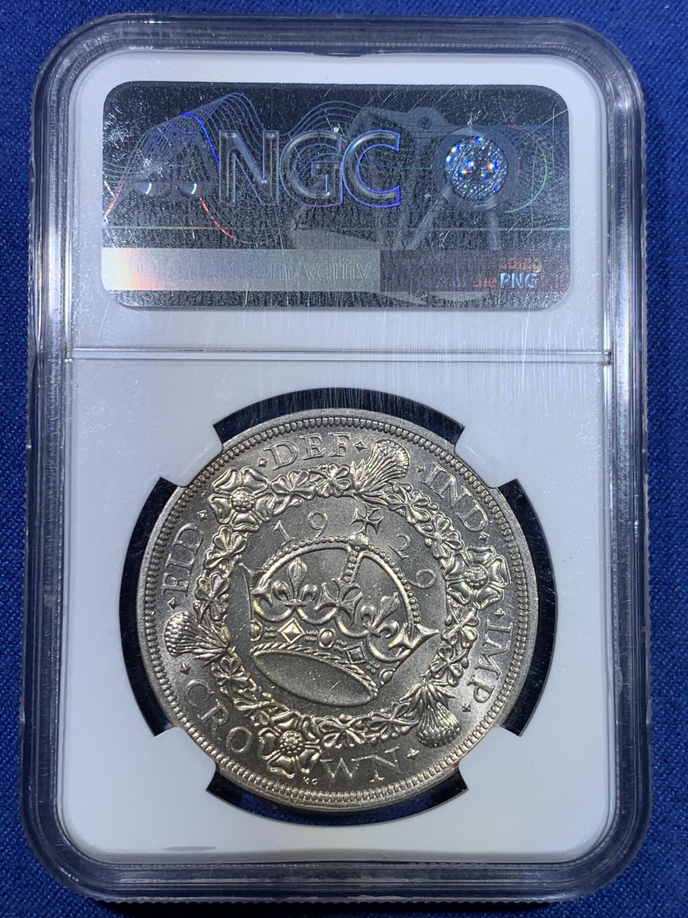 《竞宝斋》第296场- 周日，周一  2场连拍 （全场包邮） NGC MS63 英国 1929年乔治五世花冠1克朗银币 发行4千多枚