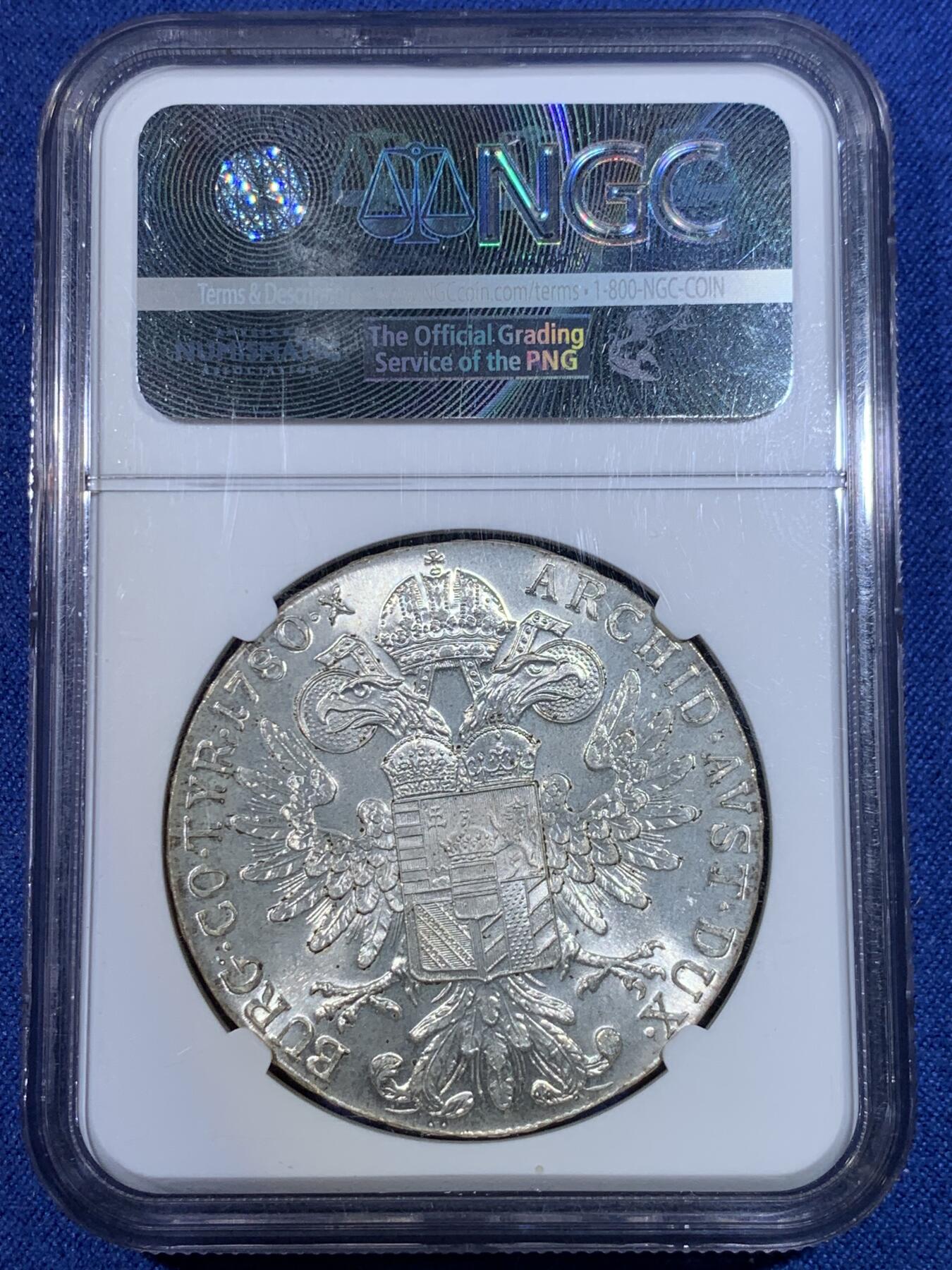 《竞宝斋》第296场- 周日，周一  2场连拍 （全场包邮） NGC MS64 大奶妈1780 后铸版 1泰勒银币  虽说后铸版存量多，但是NGC认证的还是不多。