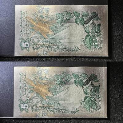 咖啡豆•收藏 2024龙年八月7th世界各国纸币拍卖 - 2连号锡兰斯里兰卡1979年5卢比纸币 全新UNC 外国外币
